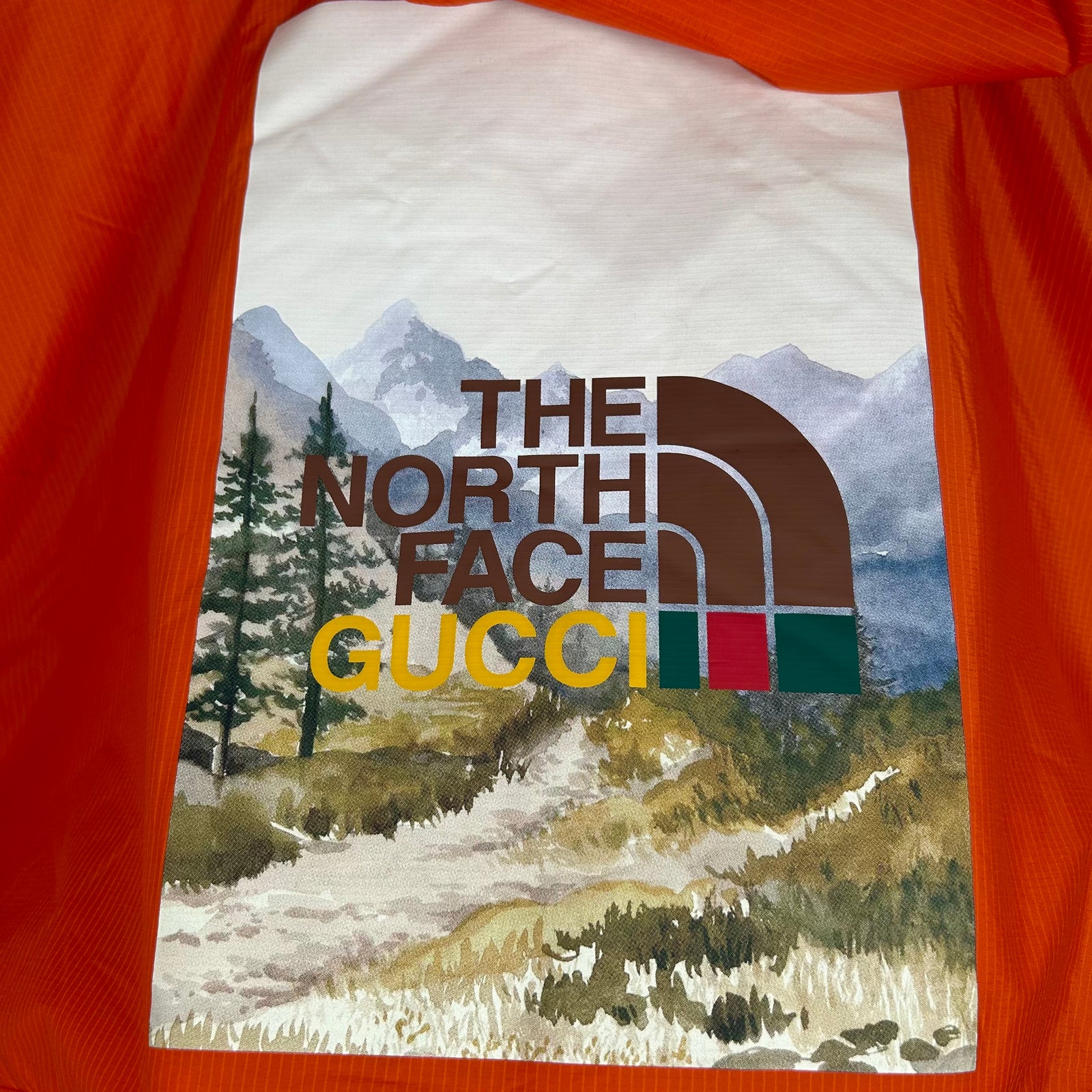 Gucci x The North Face Orange Graphic 1/2 Zip Anorak Puffer Jacket Size XL