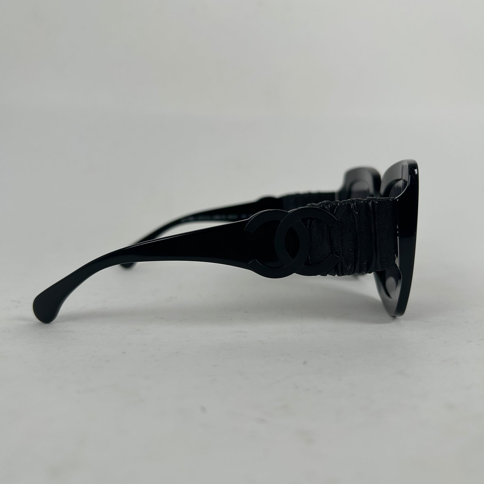 Chanel Black Acetate Calfskin Polarized Square Sunglasses