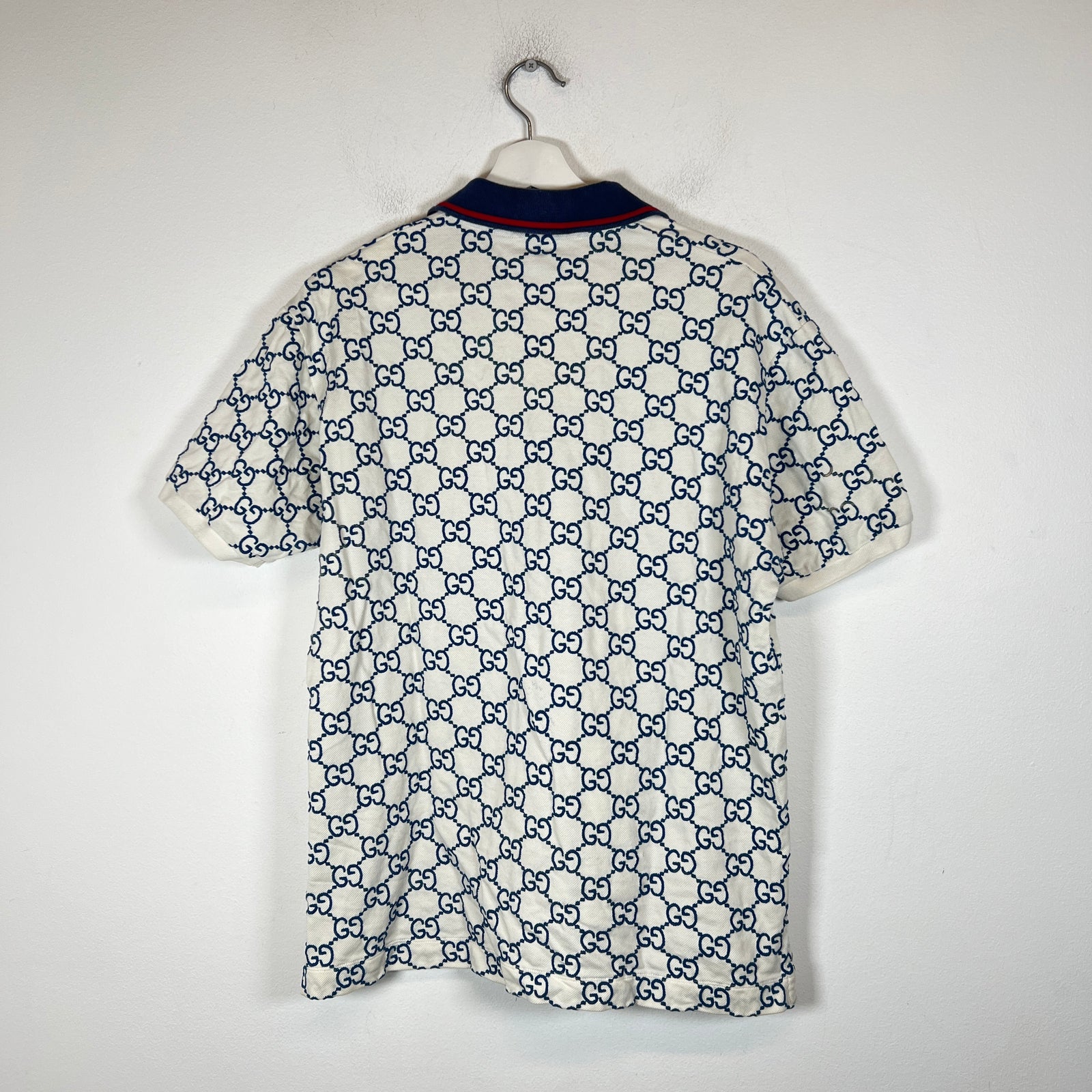 Gucci White/Blue Embroidered GG Polo Size L