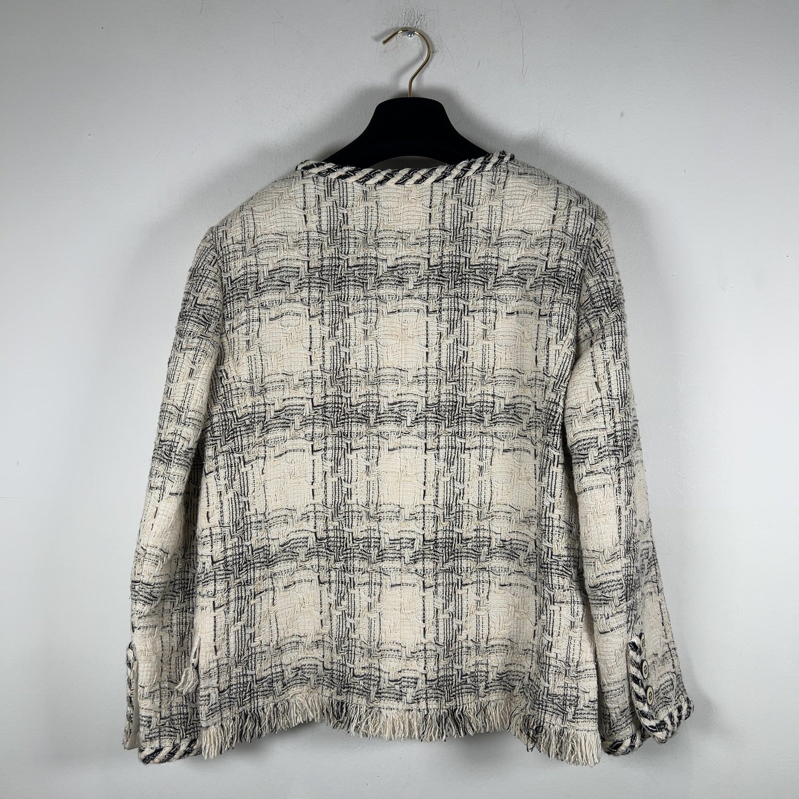 Chanel Printemps SS18 Braided Trim Ecru Tweed White/Black Size 40