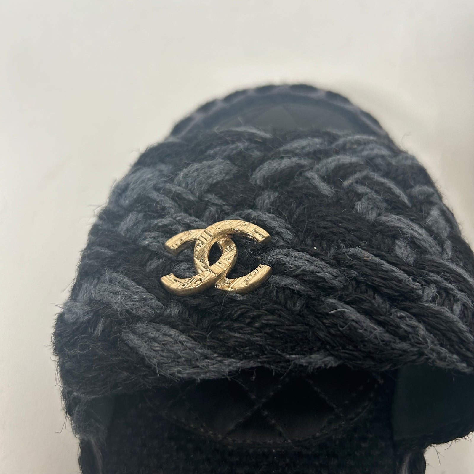 Chanel Black Interlocking CC Braided Tweed Sandals Size 40