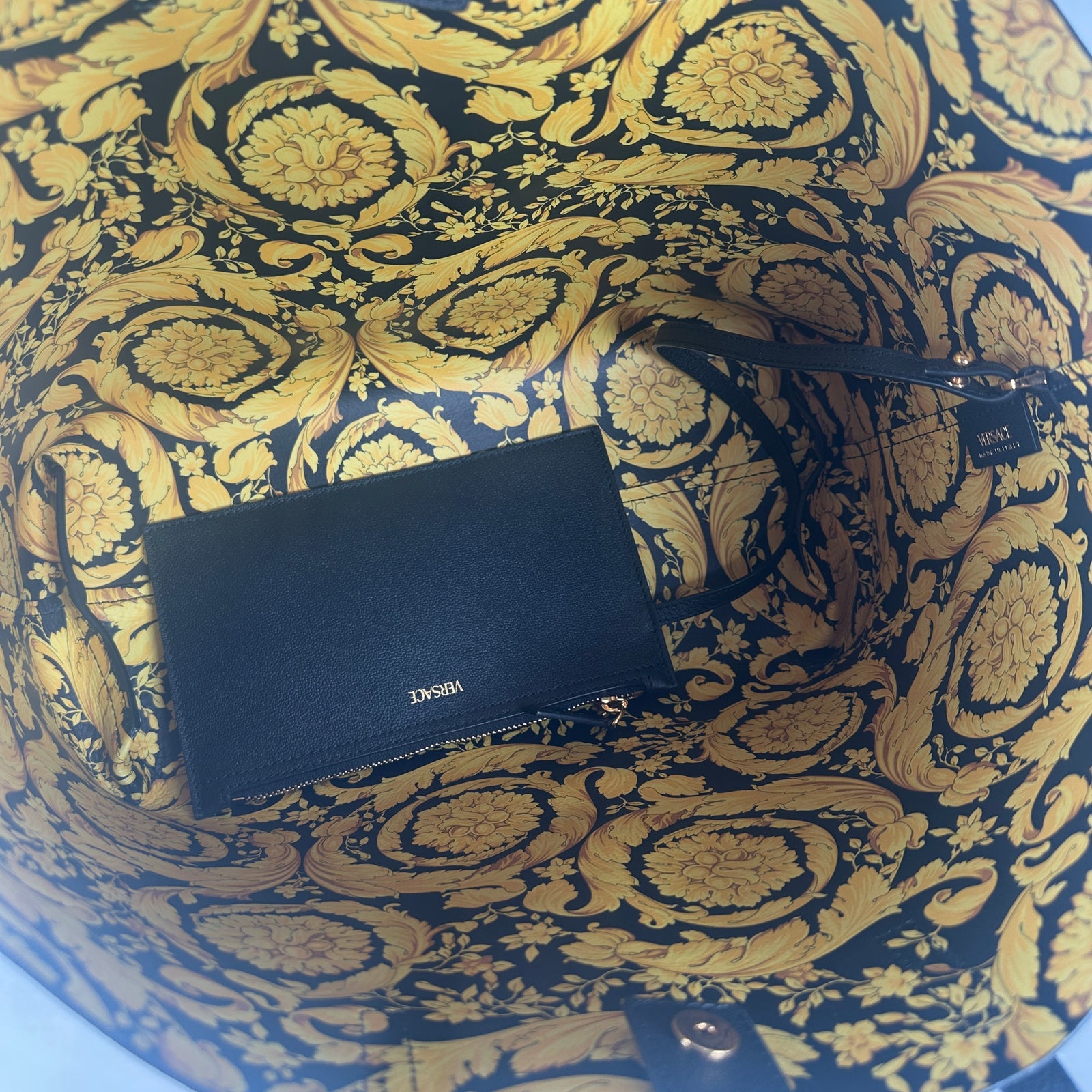 Versace Black Virtus Leather Tote Bag