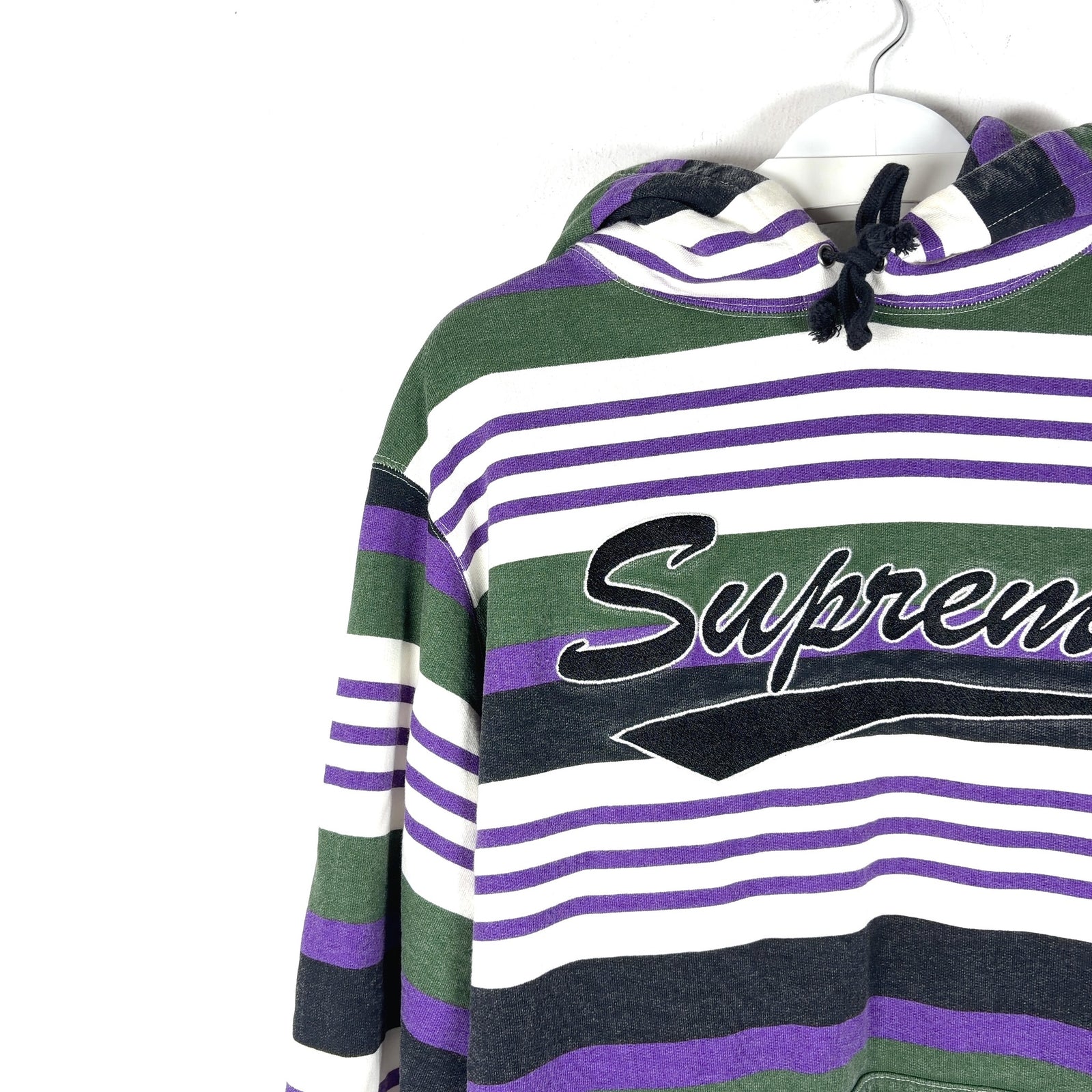 Supreme Striped Logo Pull-Over Hoodie