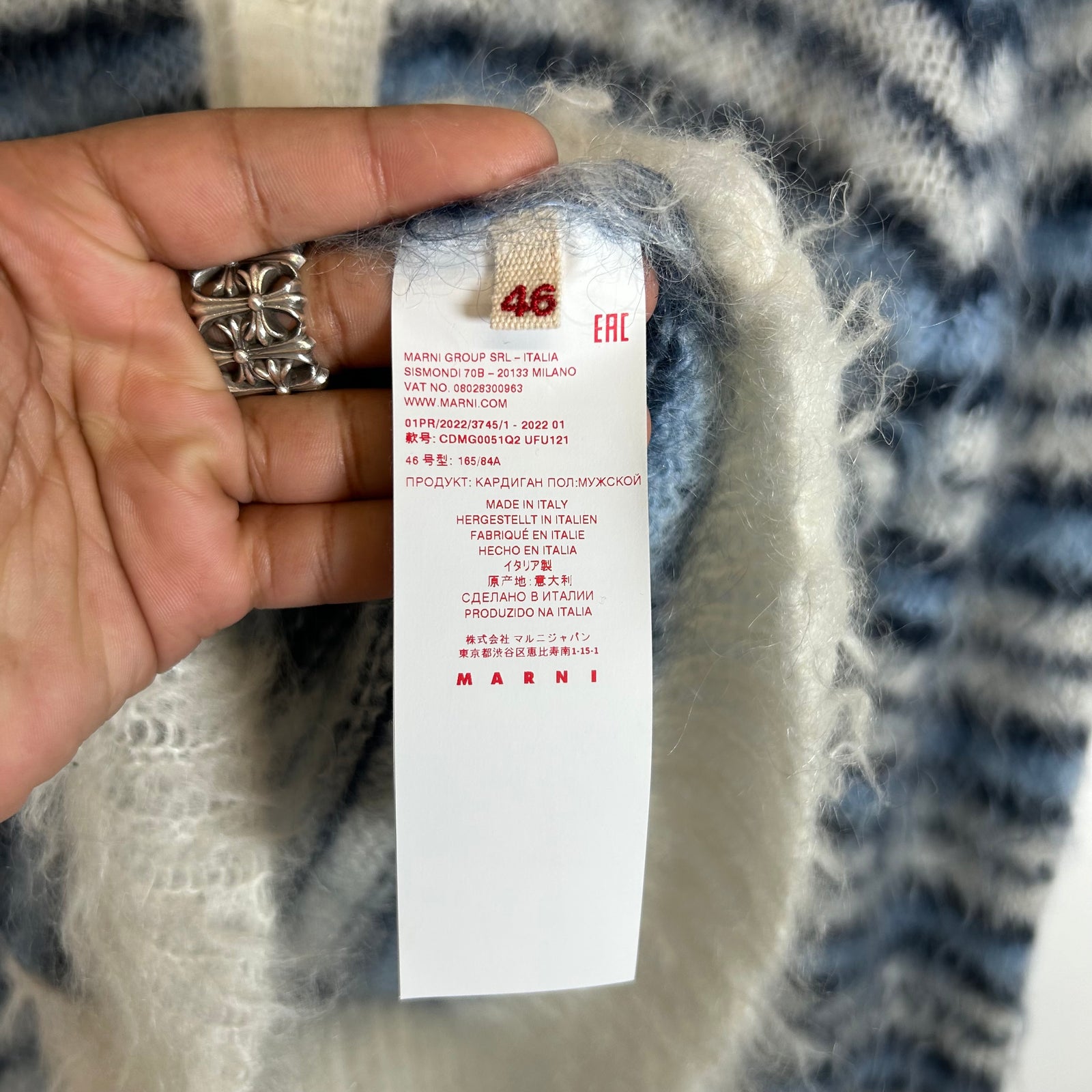 Marni Blue Striped Mohair Cardigan Size 46