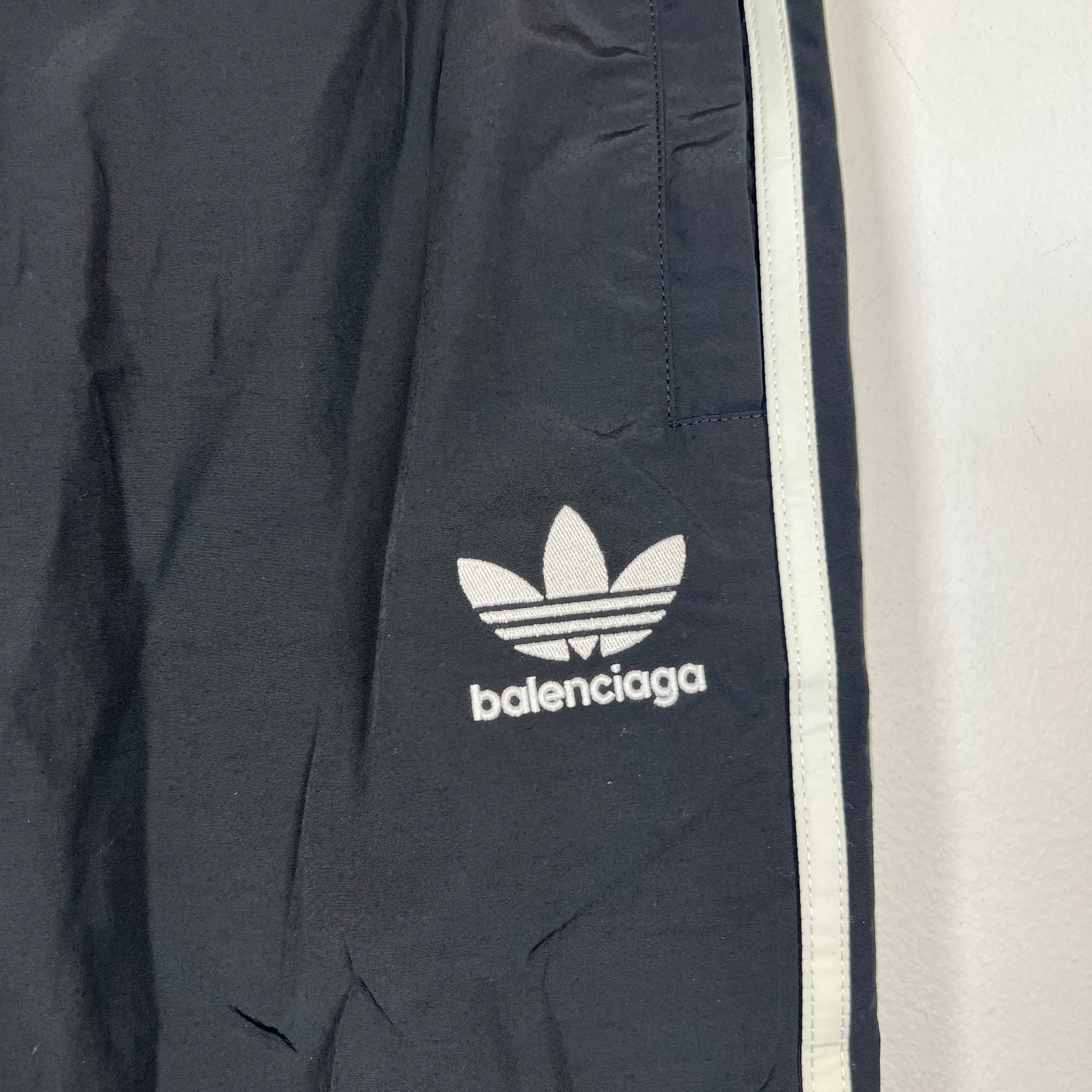 Balenciaga x Adidas Black Striped Nylon Track Pants Size 30