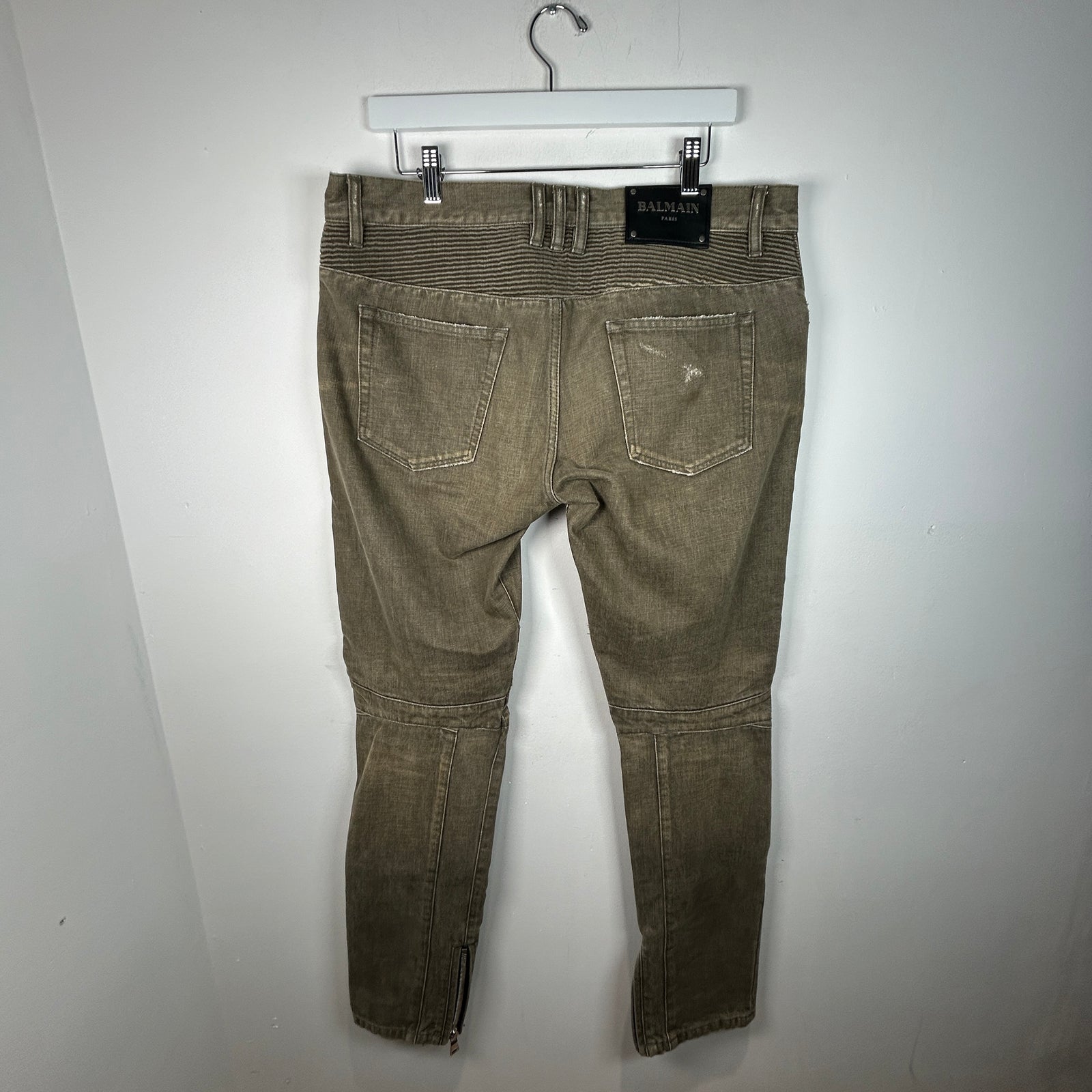 Balmain Green Biker Denim Size 34