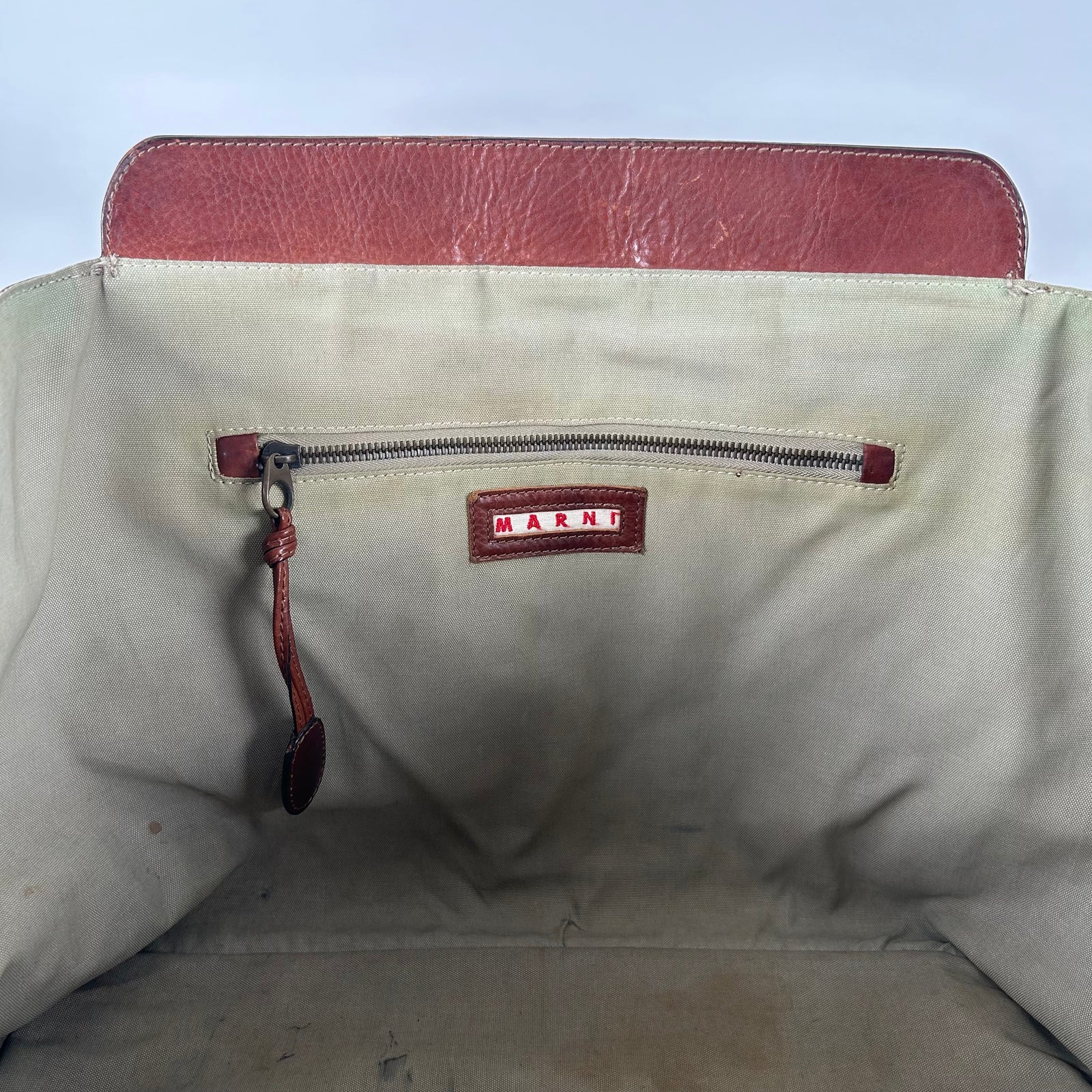 Marni Brown Buckle Charm Leather Tote Bag
