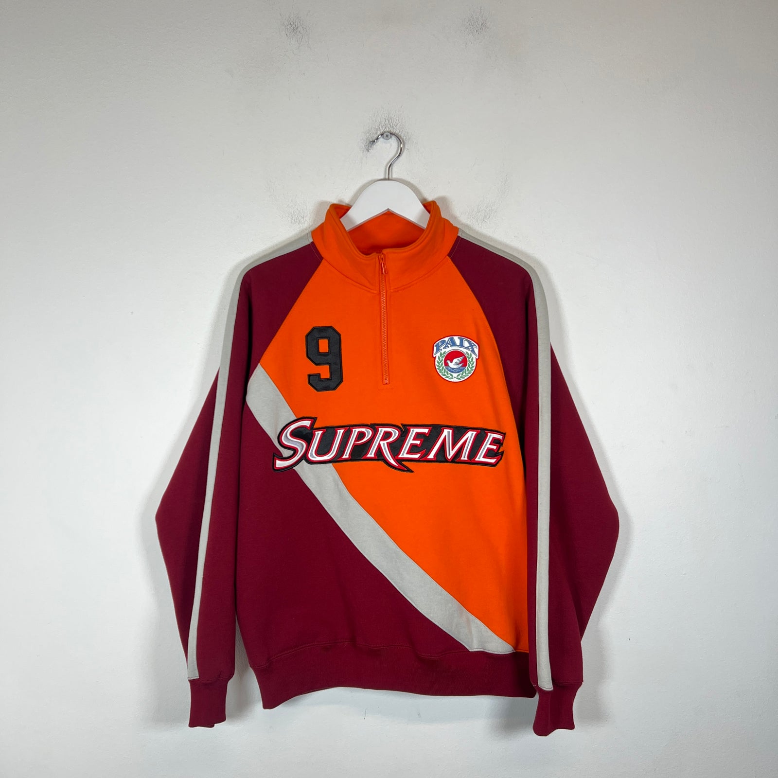 Supreme Orange/Burgundy Equipe Half Zip Sweatshirt Size S