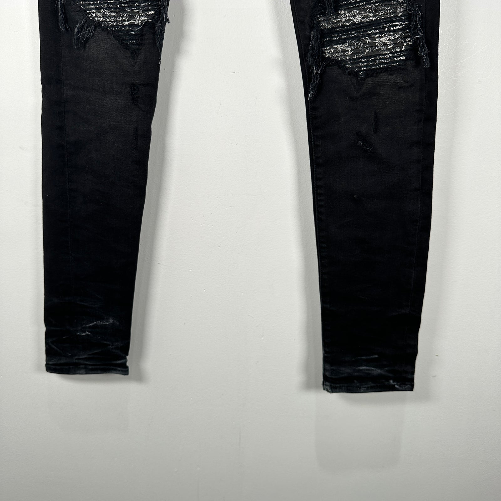 Amiri MX1 Black Paisley Patch Jeans Size 28