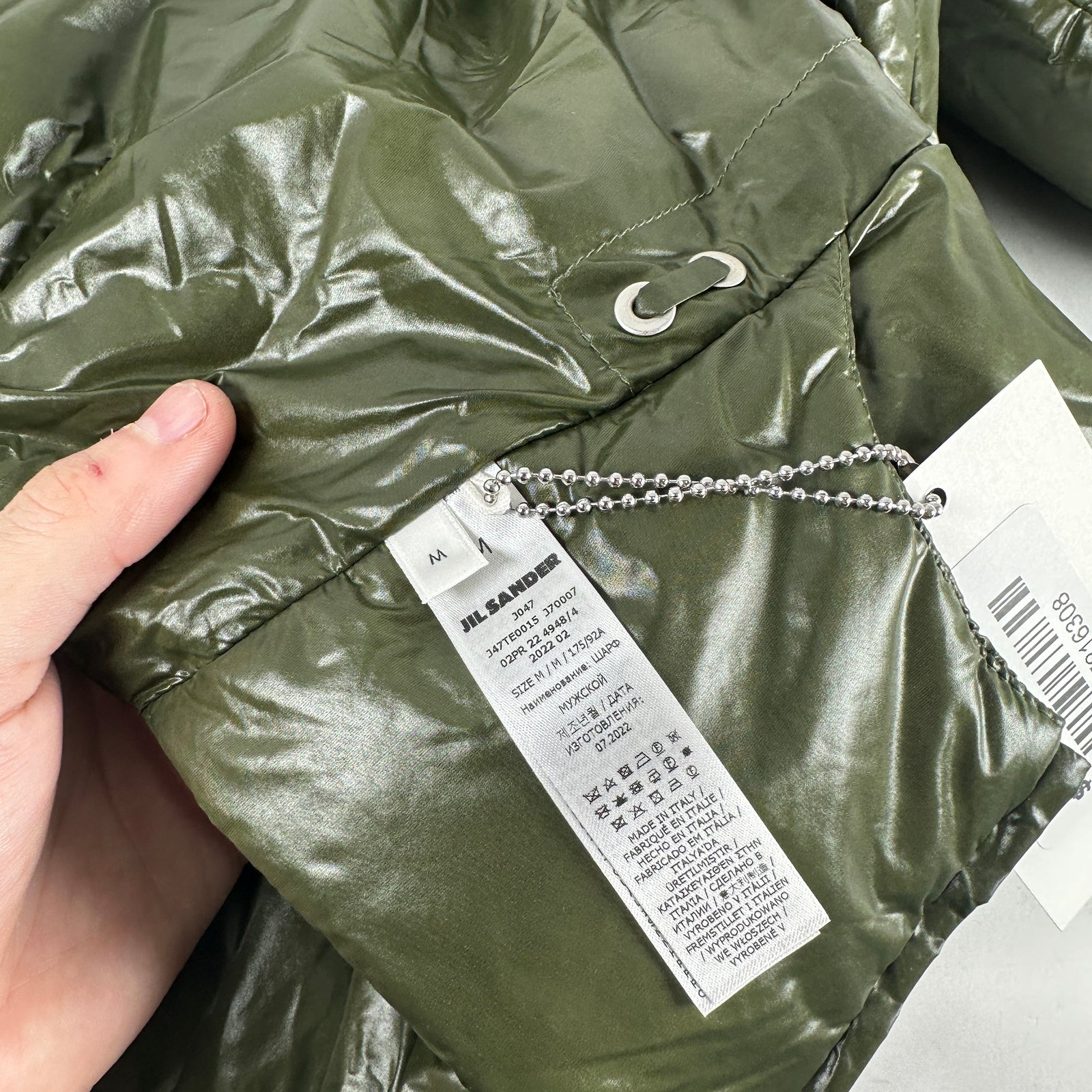 Jil Sander Green Puffer Hooded Scarf
