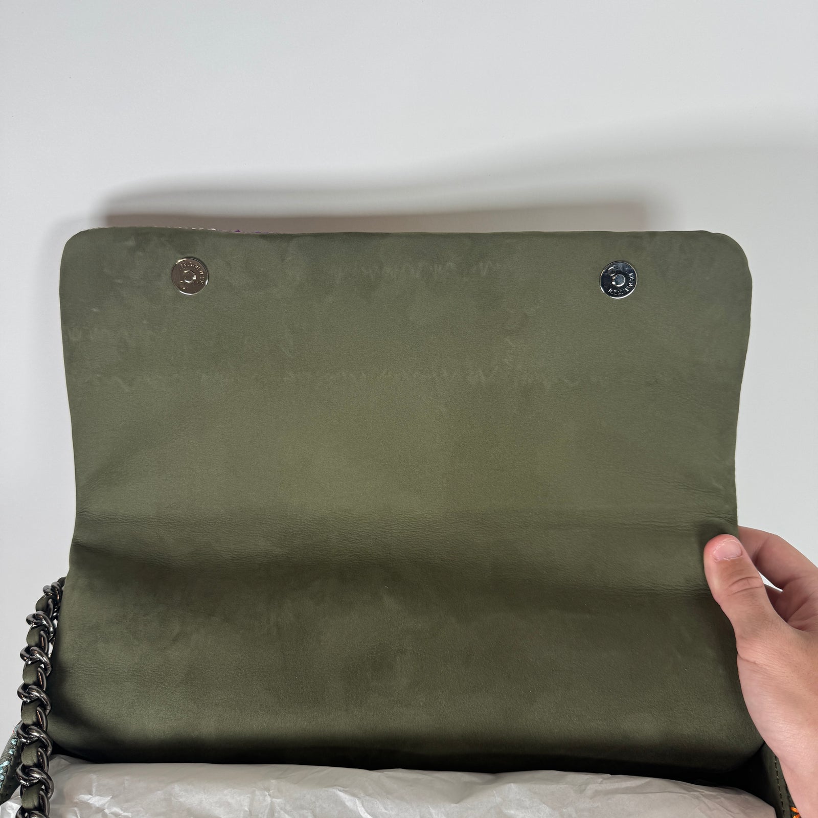 Readymade Khaki Patchwork Big Chain Bag