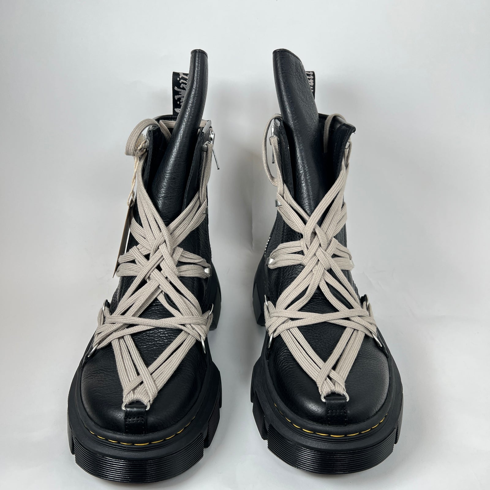 Rick Owens x Doc Marten's Black Megalace Pebbled Leather Boots Size 12