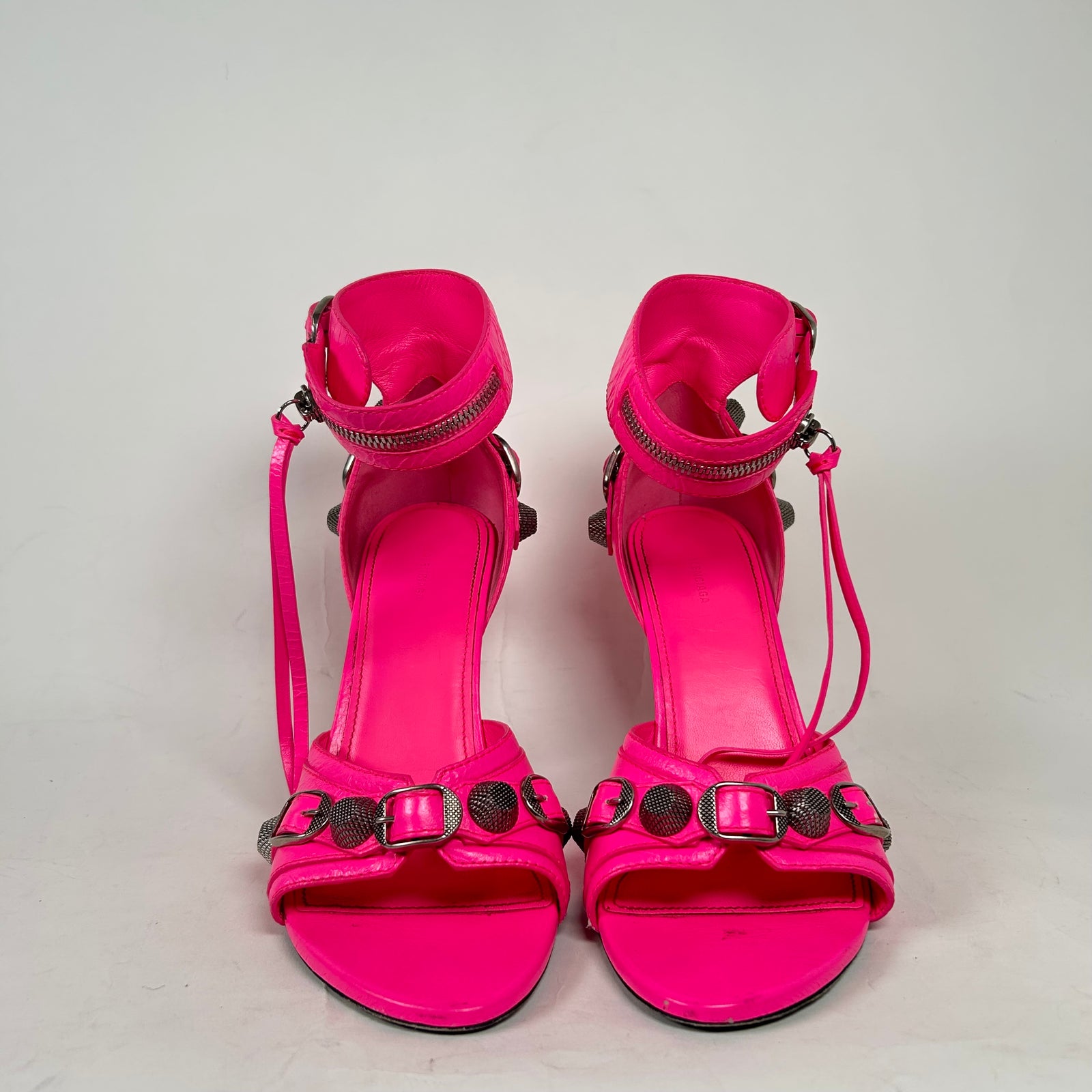 Balenciaga Hot Pink Cagole Leather Heels Size 38