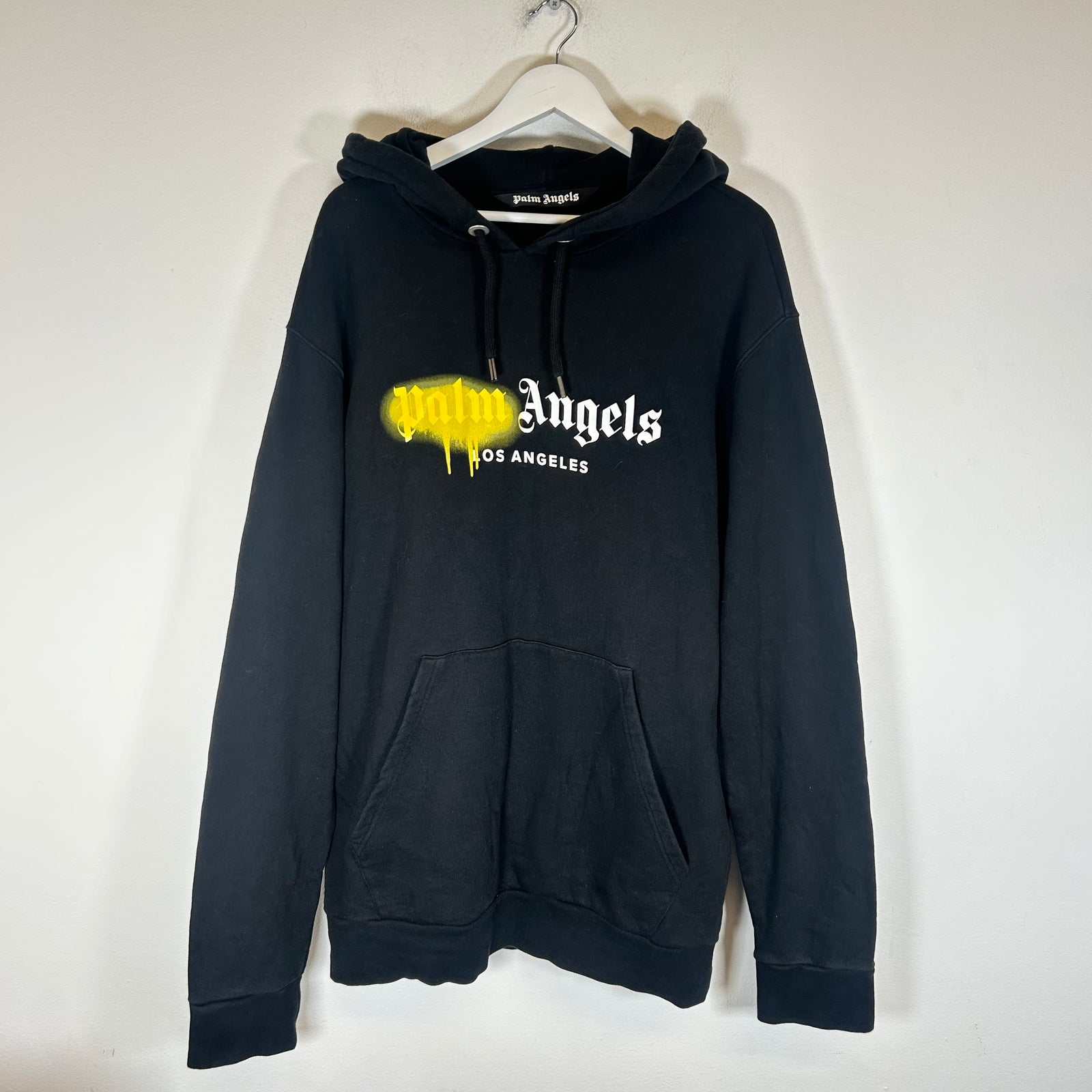 Palm Angels Black/Yellow Spray Paint Logo Hoodie Size XL