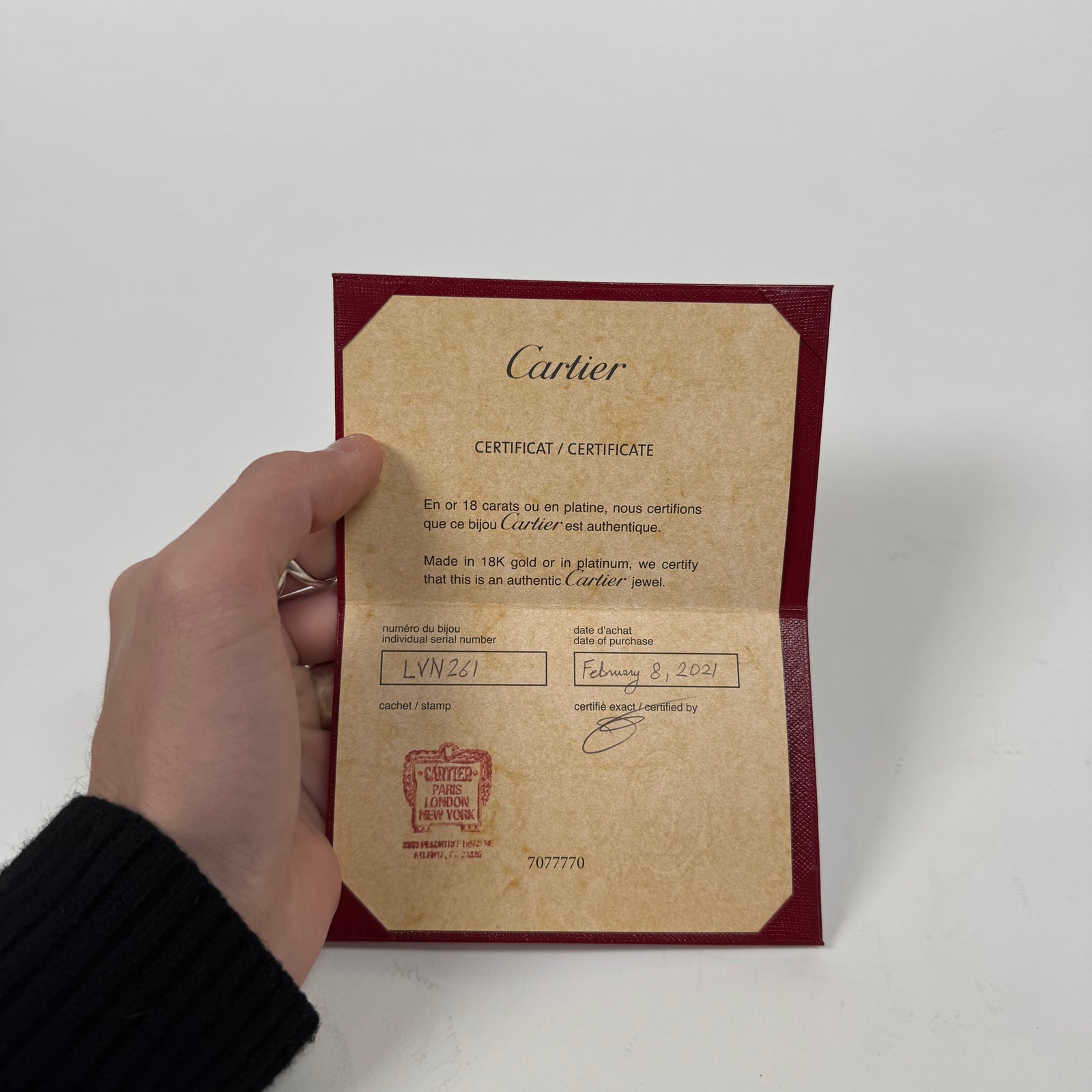 Cartier 18K White Gold Small Love Ring Size 10