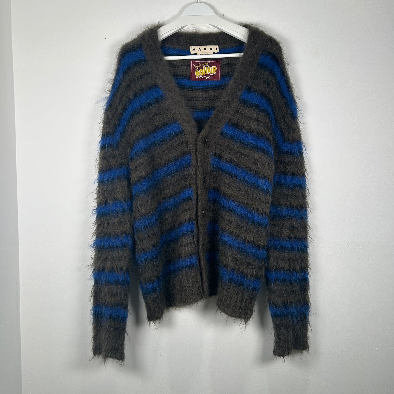 Marni Blue Grey Mohair Knit Cardigan Size L