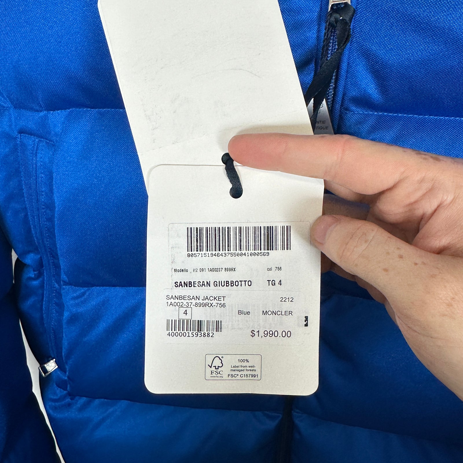 Moncler Blue Sanbesan Giubbotto Side Stripe Puffer Size XL