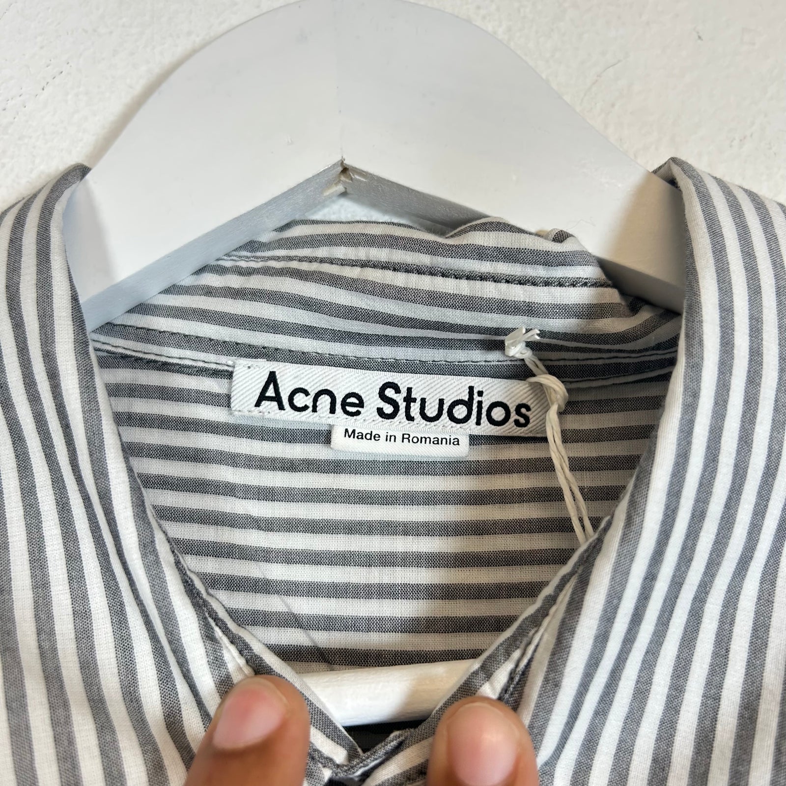 Acne Studios Striped Logo Button-Up Shirt Size L