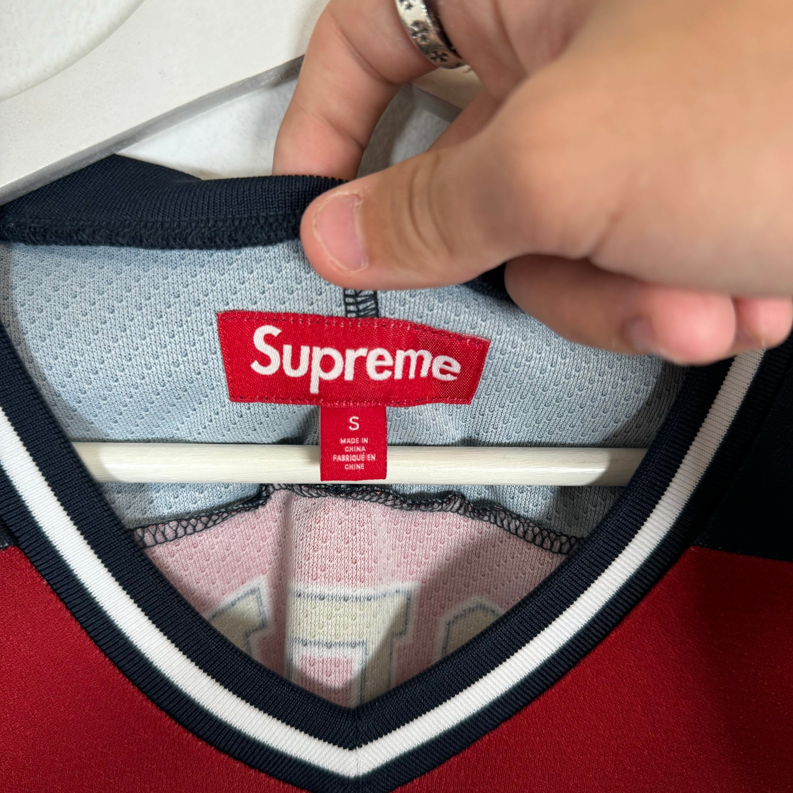 Supreme Red/Navy Bones Hockey Jersey Size S