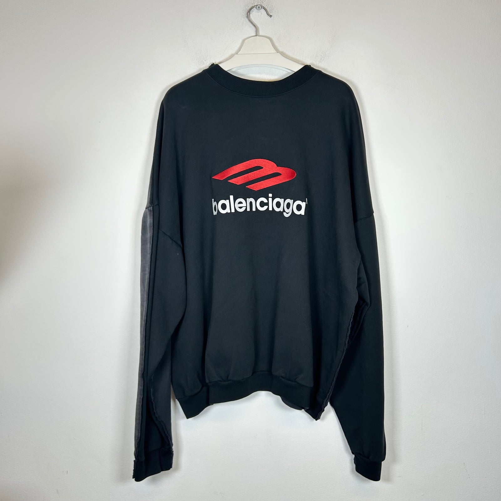 Balenciaga Black Double Front Tape/Sporty B Logo Sweatshirt Size M