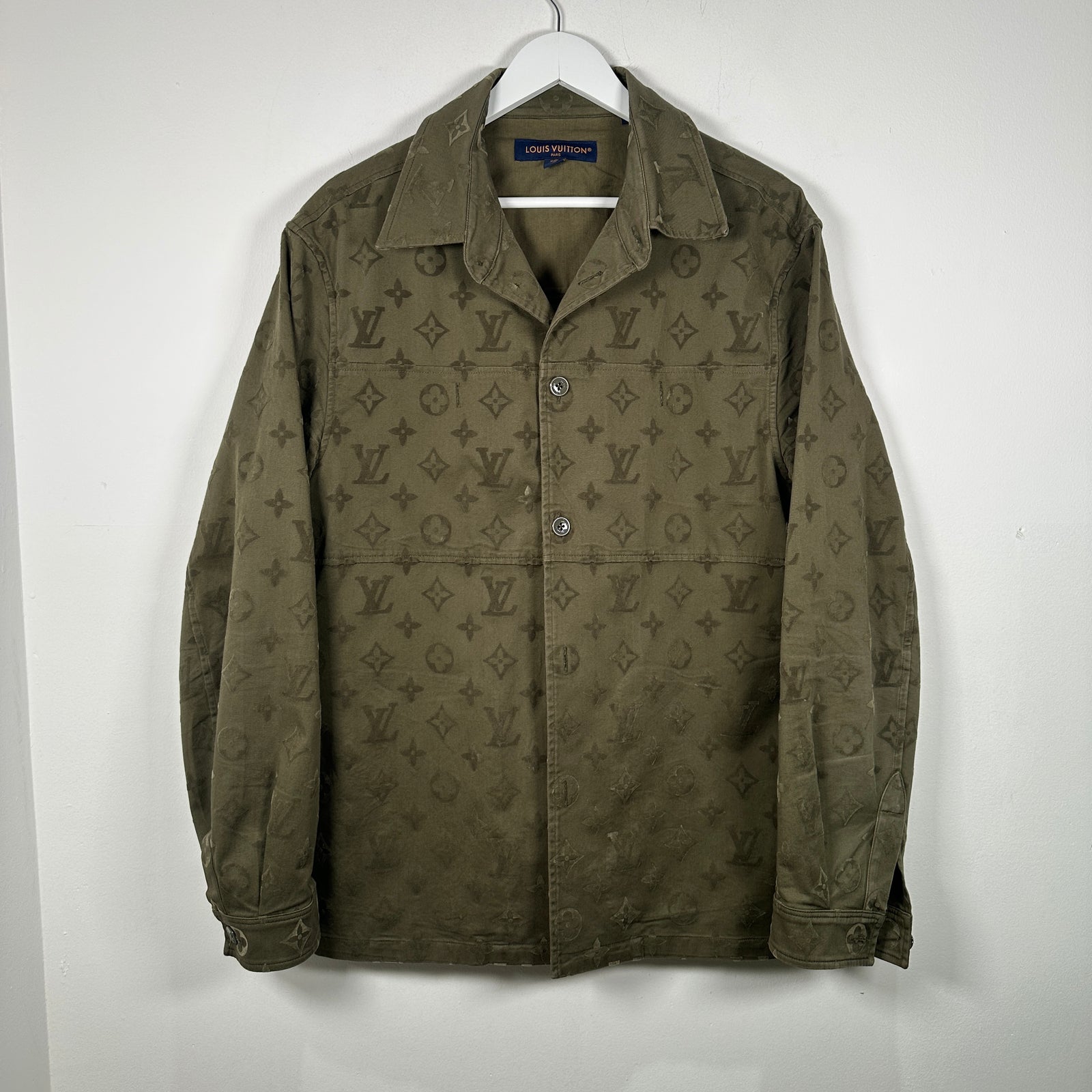Louis Vuitton SS23 Green Flocked Monogram Overshirt Size L