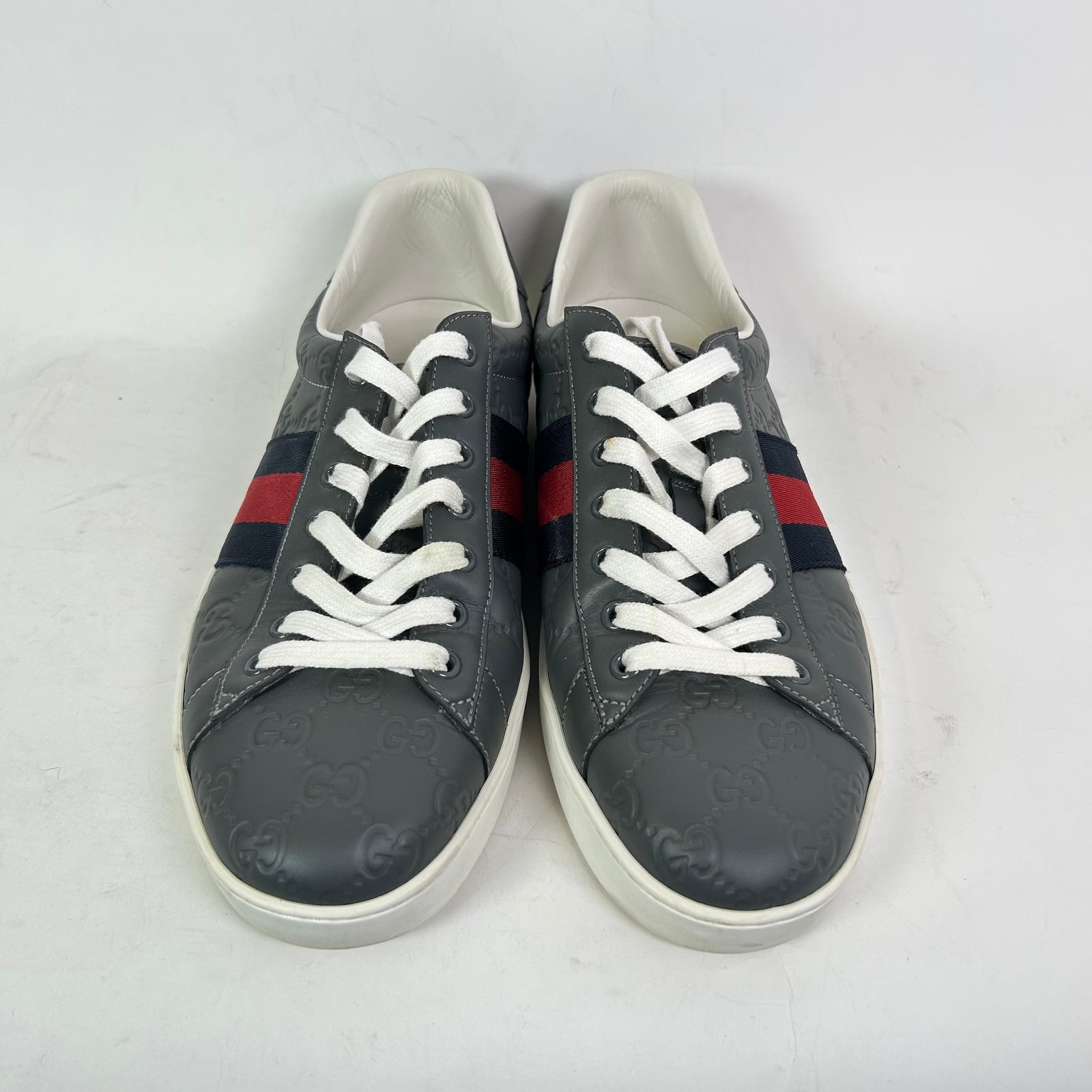 Gucci Grey Embossed Web Ace Sneaker Size 11