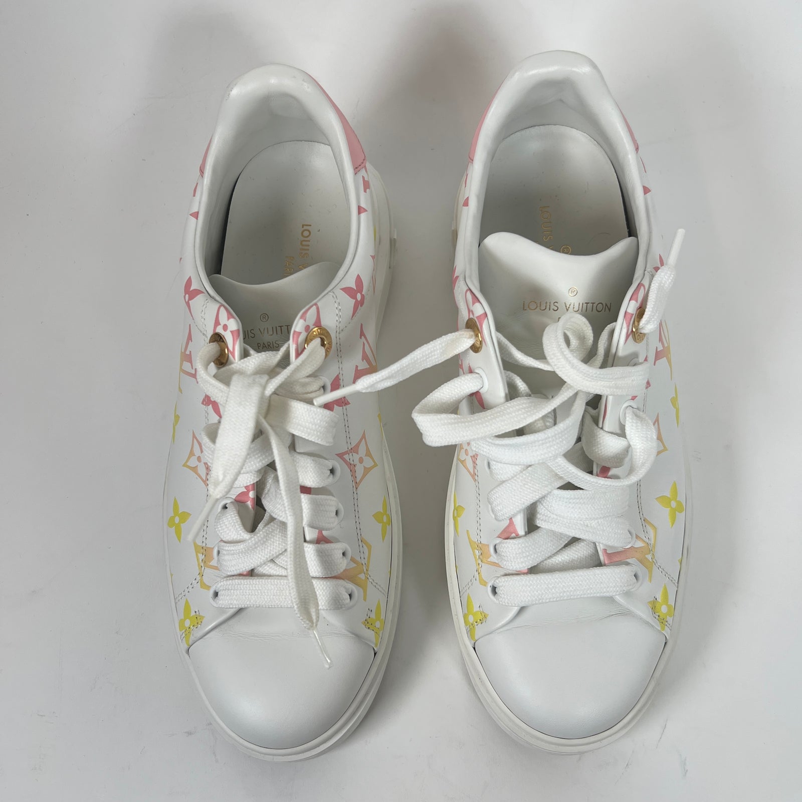Louis Vuitton Pink/Yellow Timeout Sneakers Size 38