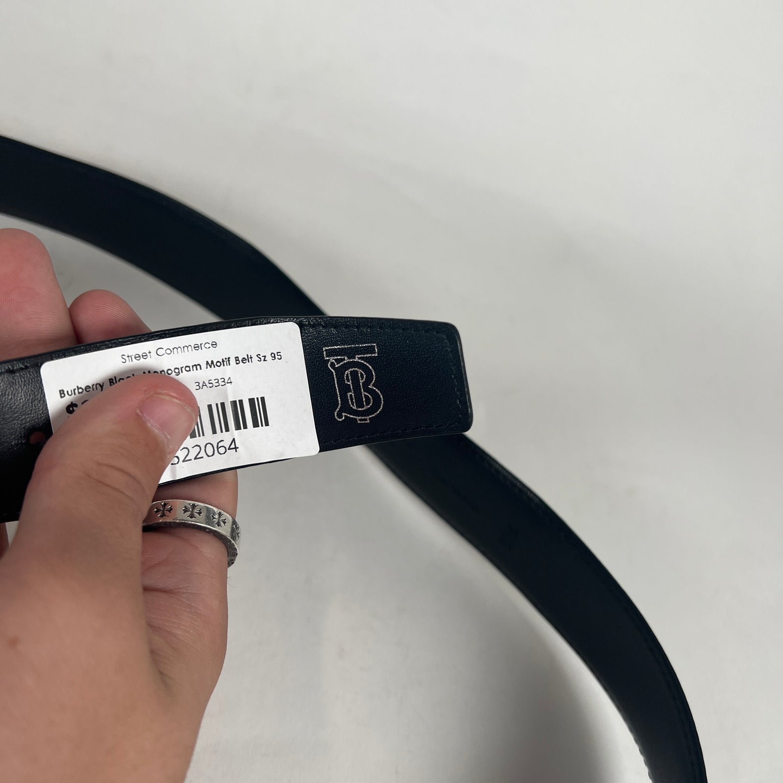 Burberry Black Monogram Motif Belt Sz 95