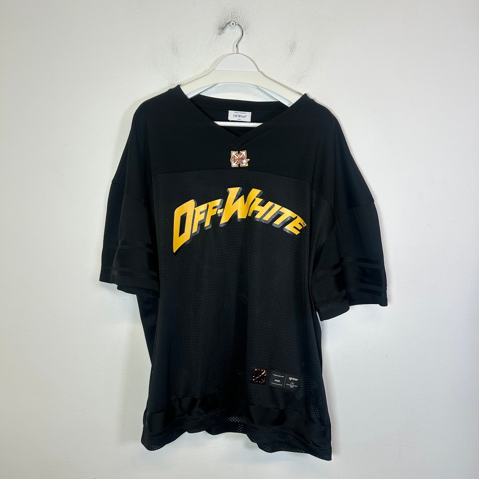 Off-White Black/Yellow Mesh Football Jersey Size L
