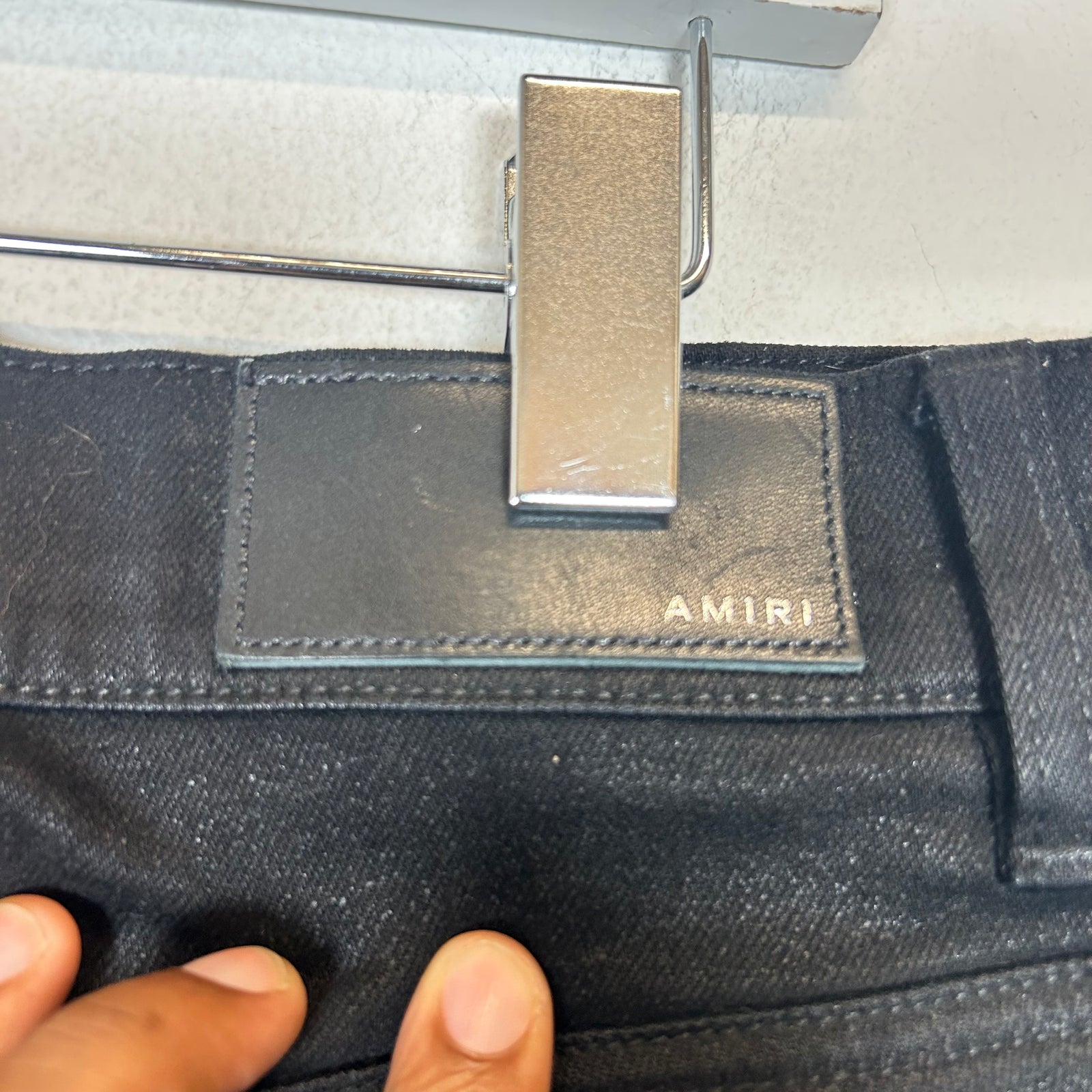 Amiri Black/Black Leather Patch MX1 Jeans Size 34