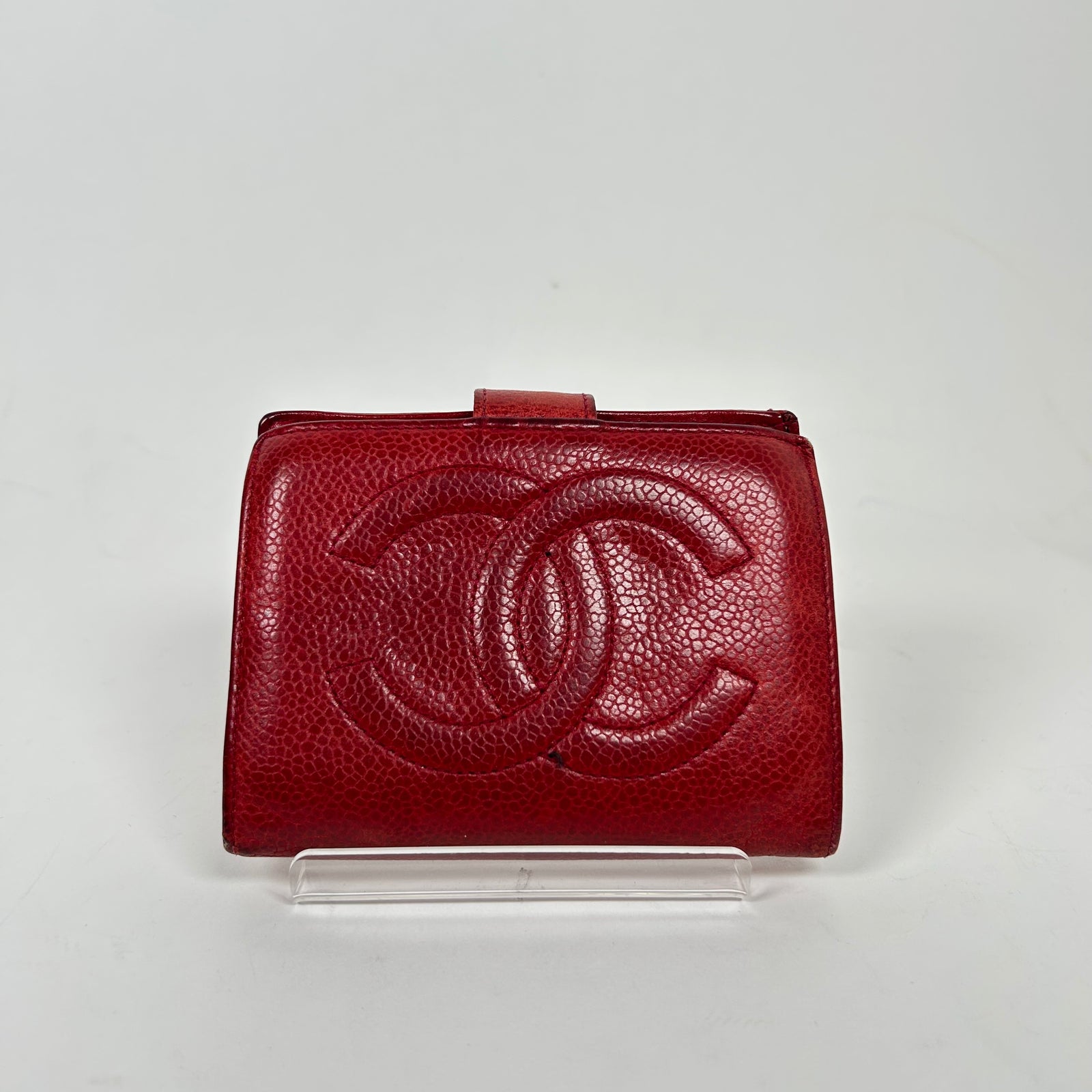 Chanel Red Pebbled Leather Mini Bi-Fold Wallet