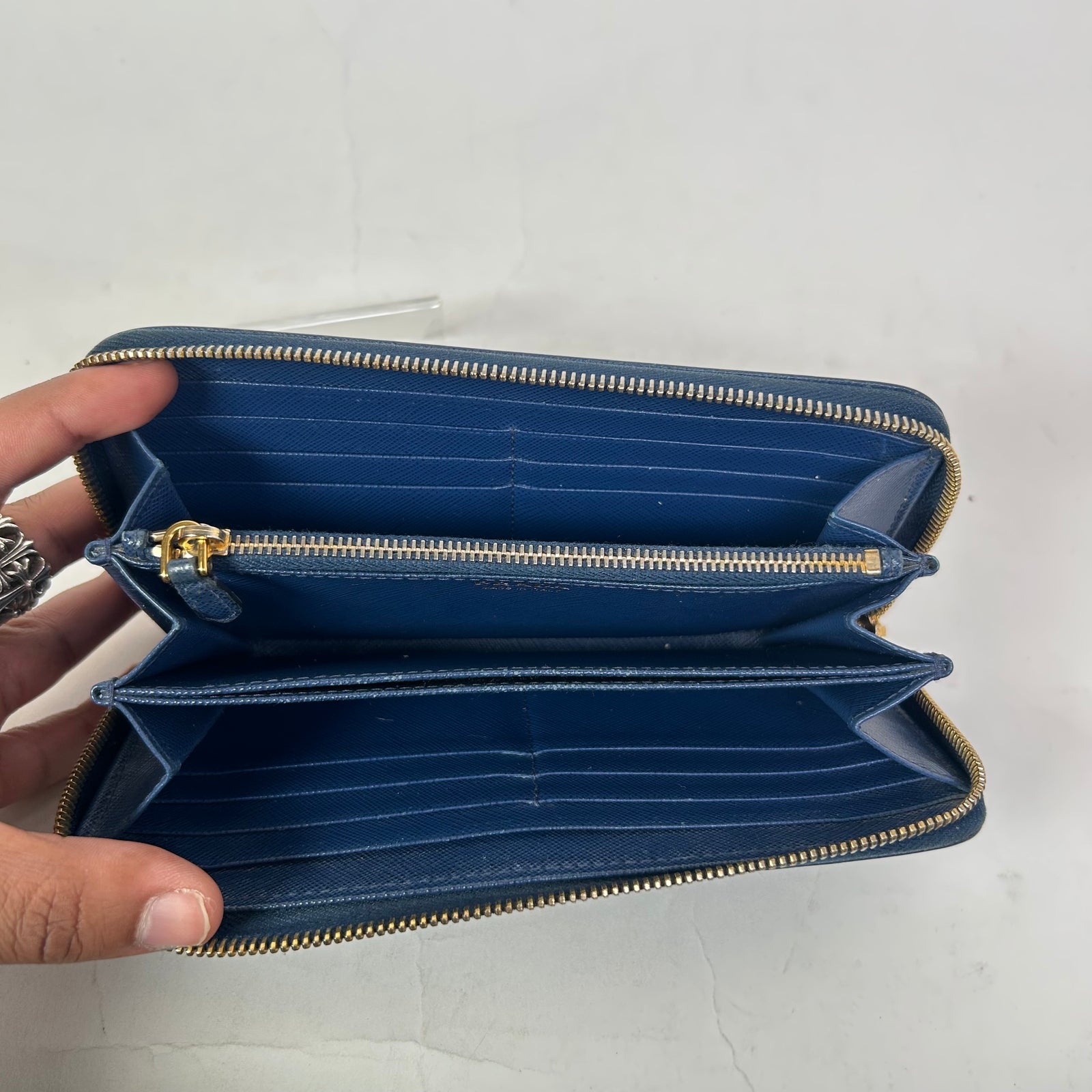 Prada Navy Saffiano Zip-Around Wallet