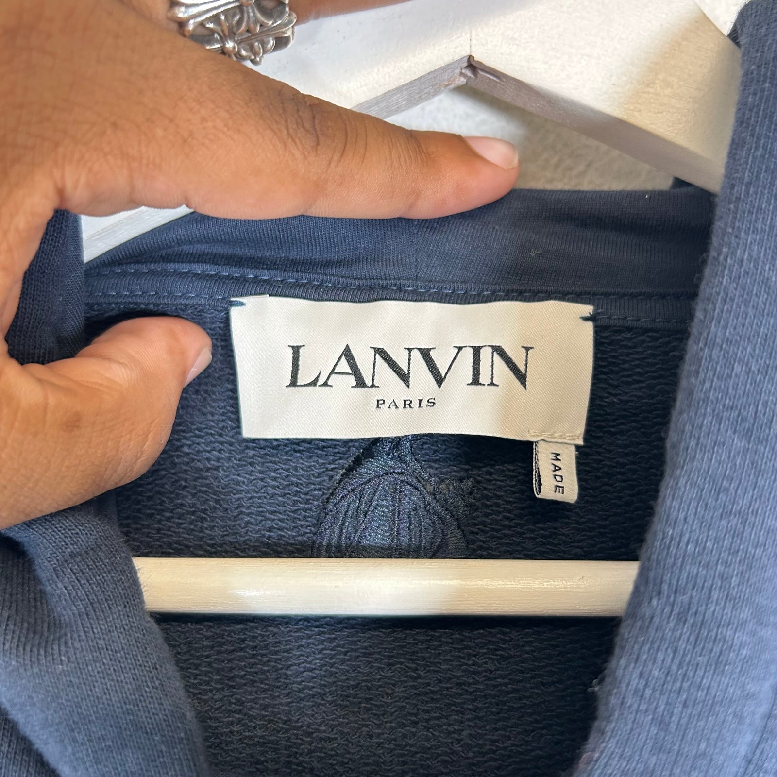 Lanvin Navy Spiral Logo Hoodie Size XL