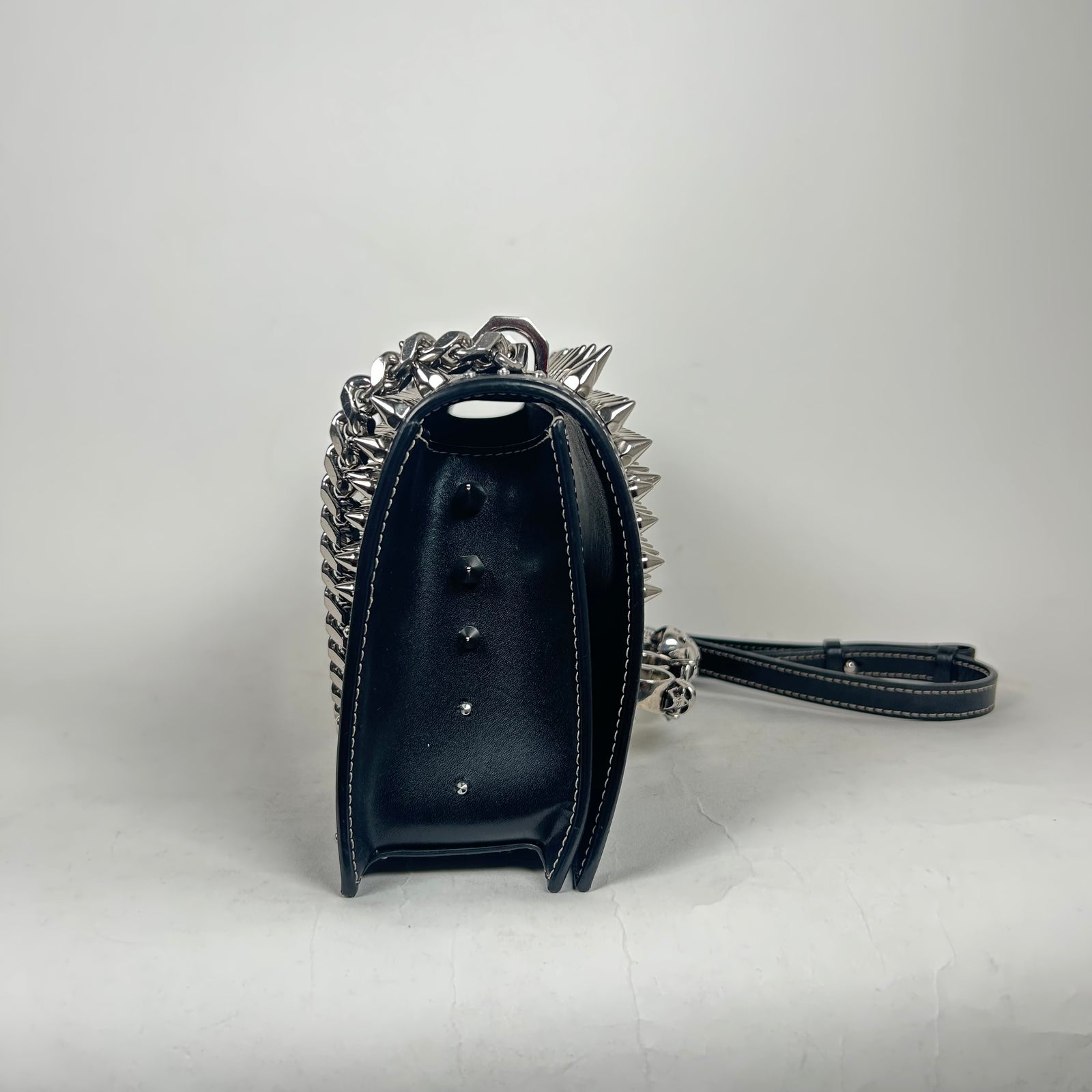Alexander McQueen Black Jeweled Spike Skull Shoulder Bag