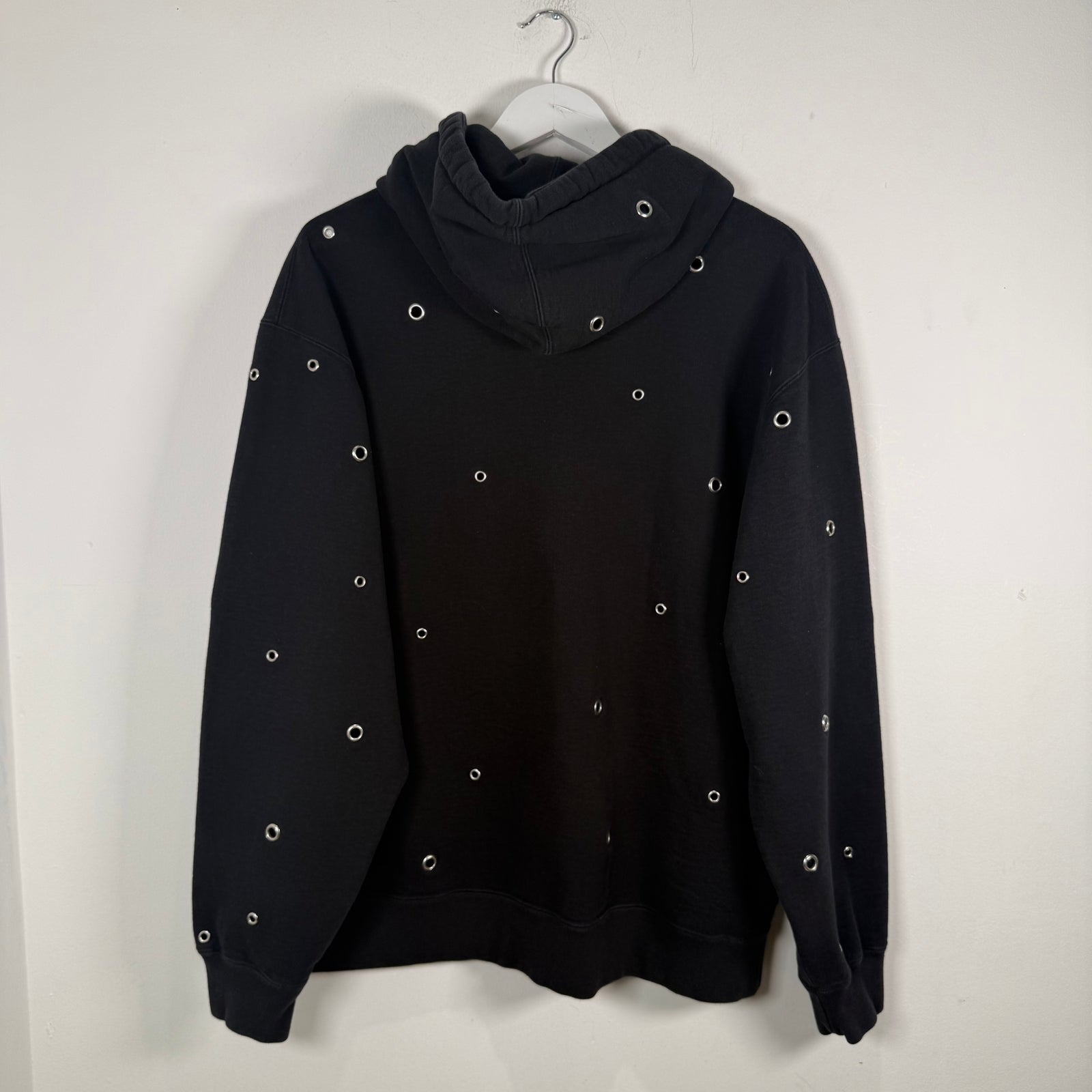 Supreme Black Grommet Spell-Out Logo Hoodie Size L