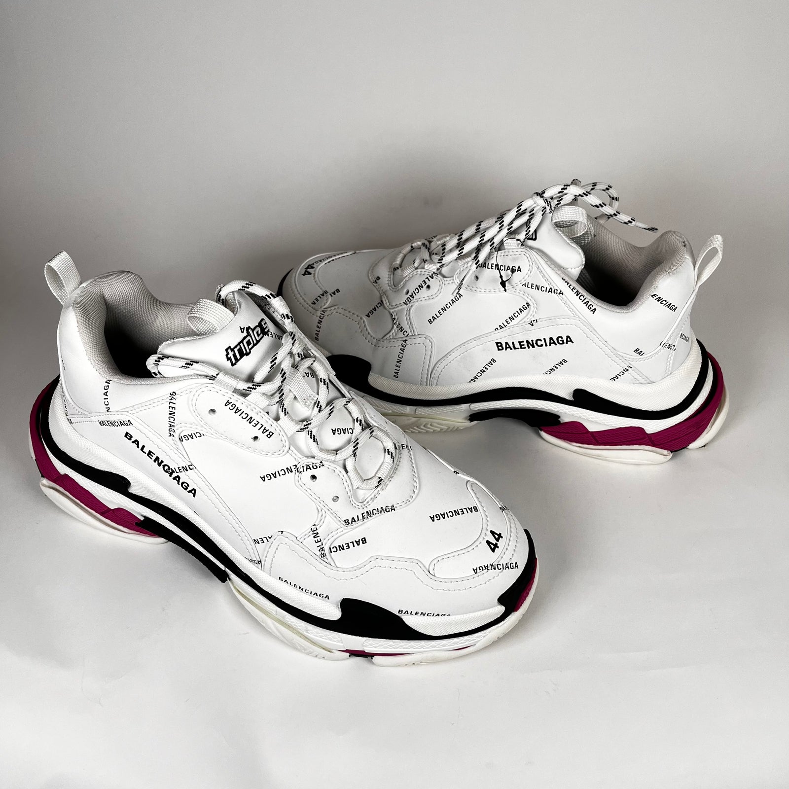 Balenciaga White/Pink Triple S Sneakers Size 44