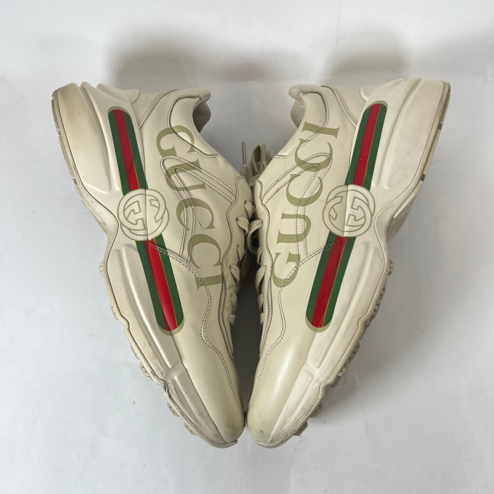 Gucci Beige Classic Logo Rhyton Sneaker Size GG 9.5