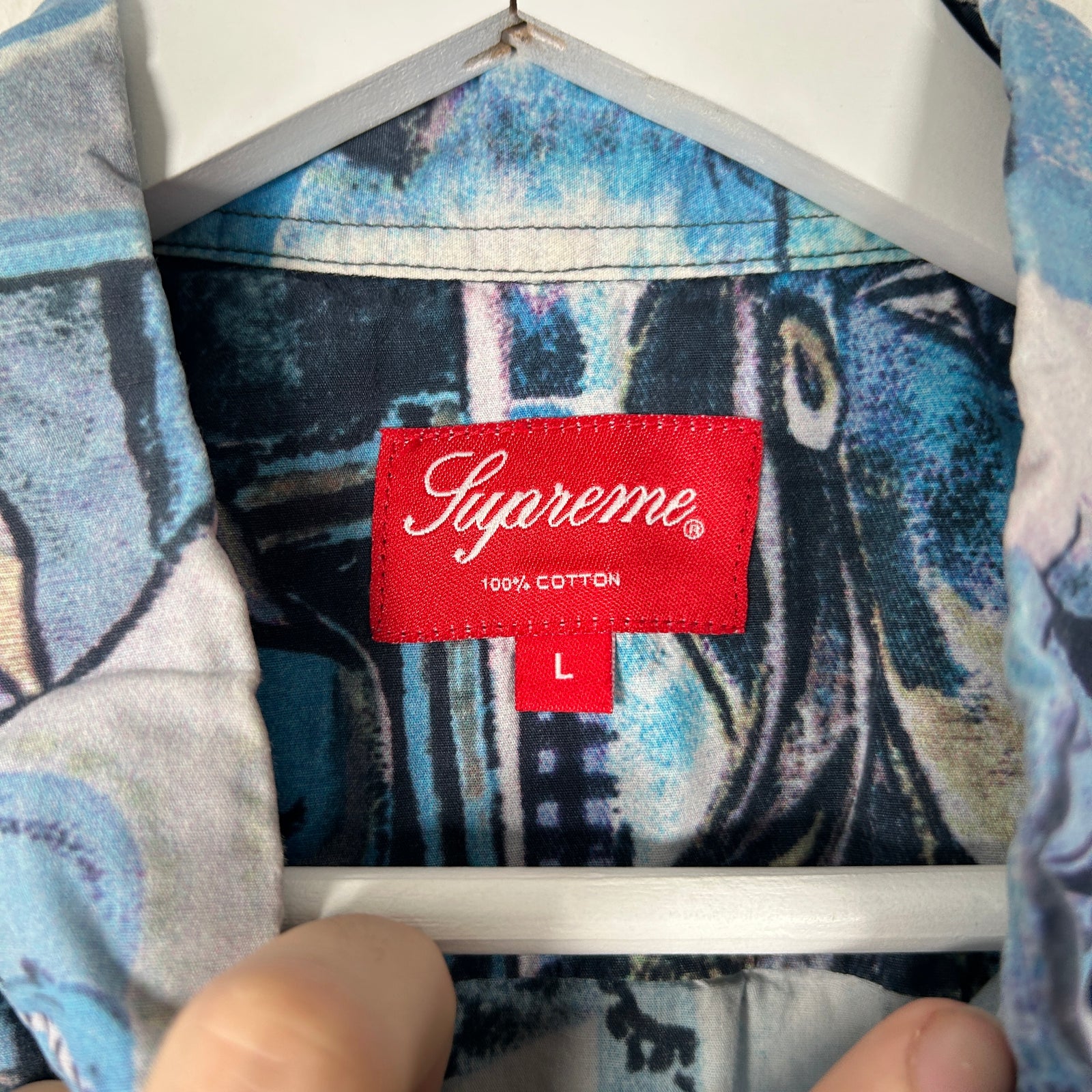 Supreme Blue Faces Camp Button Up Shirt Size L