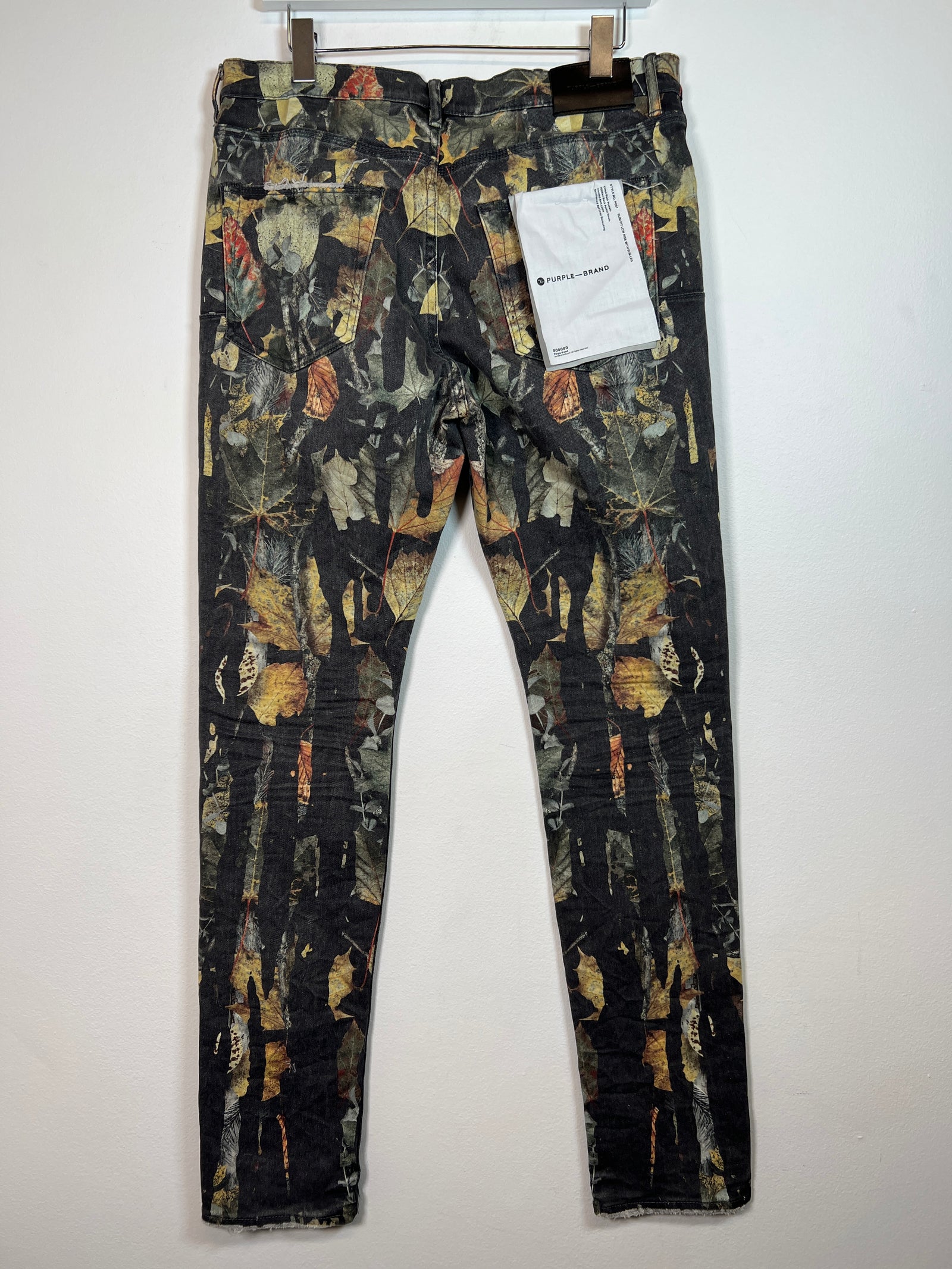 Purple Leaf Print Jeans Sz 33