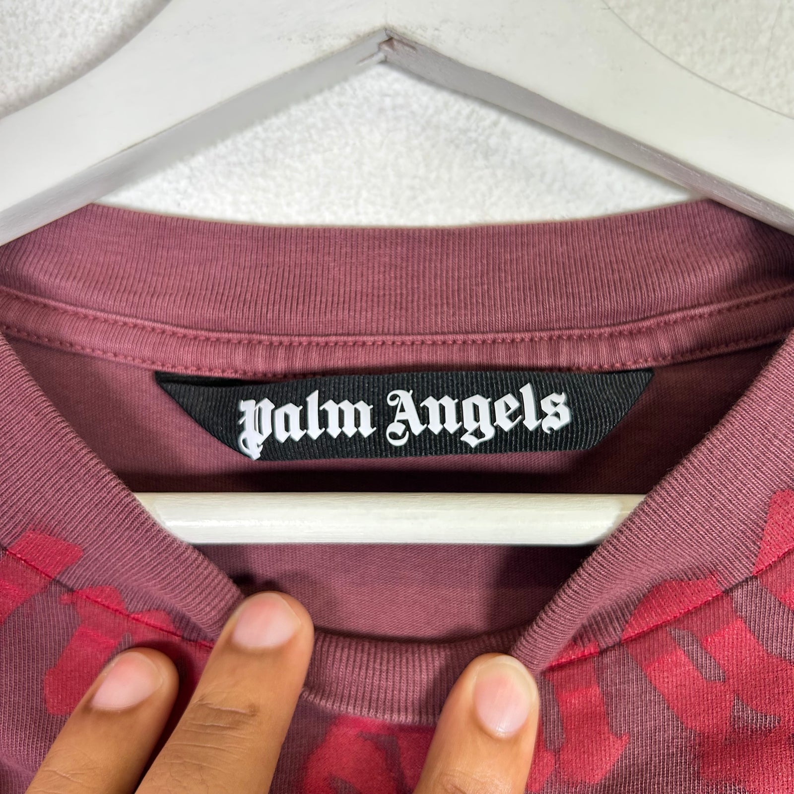 Palm Angels Burgundy Flame Neck Logo T-Shirt