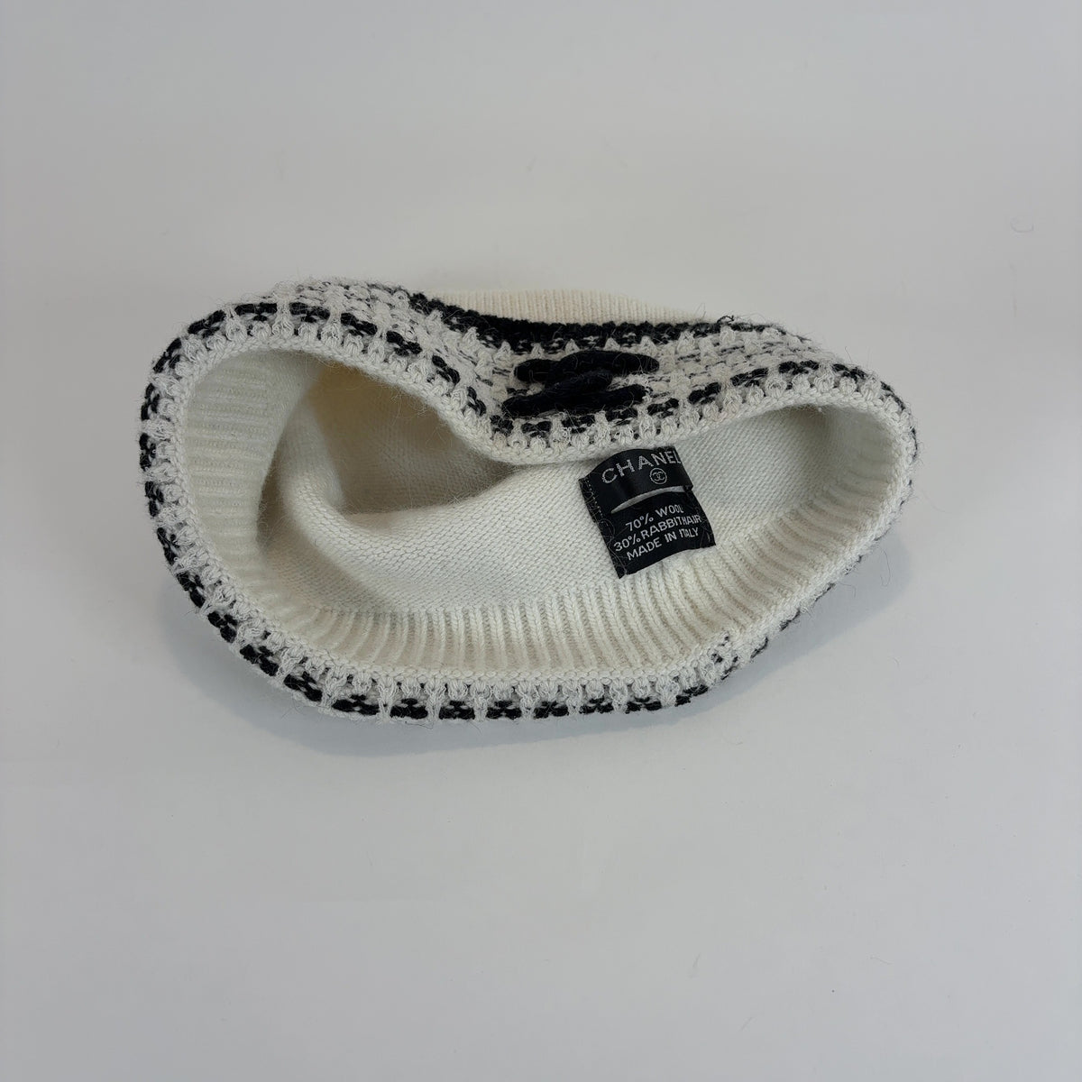 Chanel Wool Tweed Logo Beanie Hat