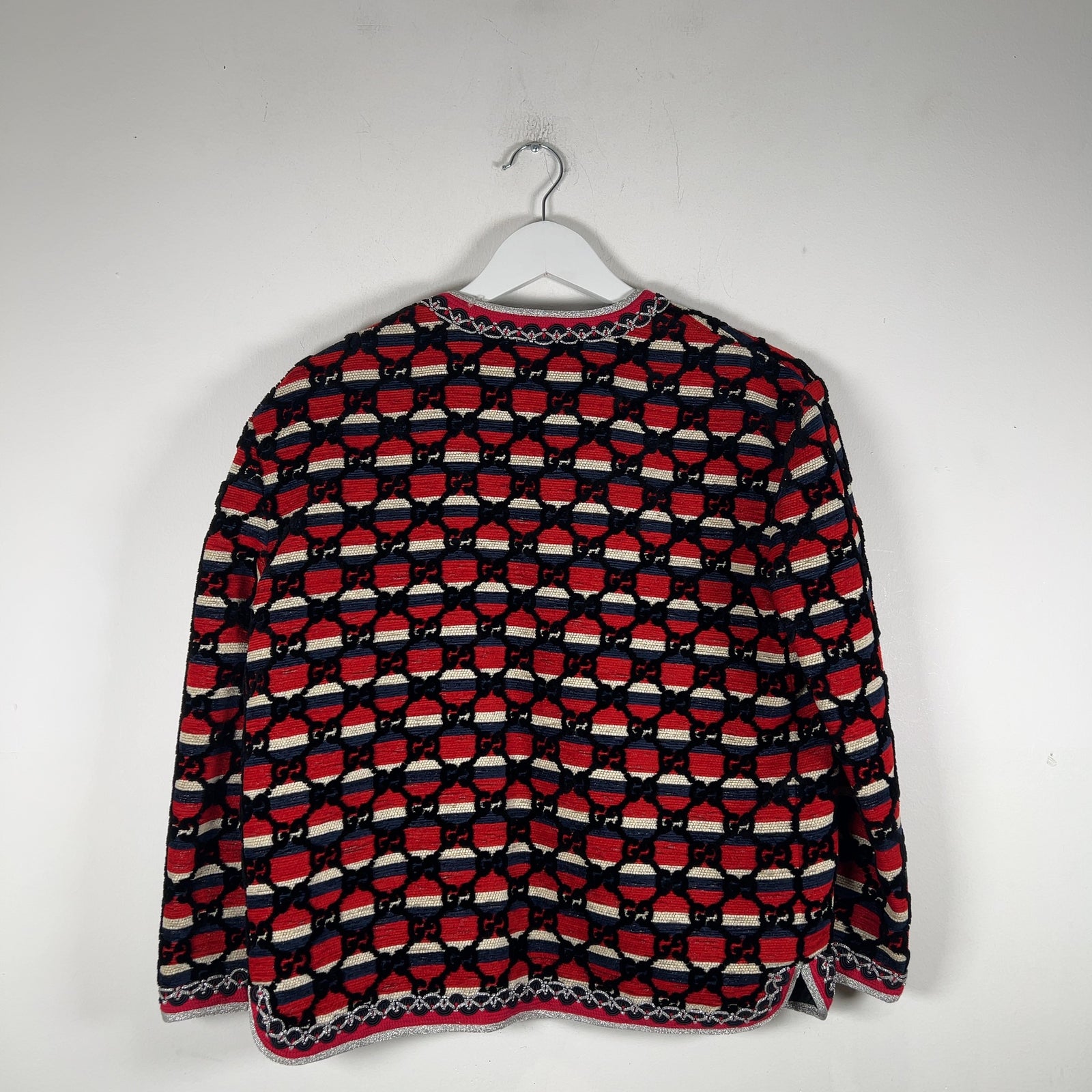 Gucci Flocked Tweed Cutting Jacket Red/Silver Size M