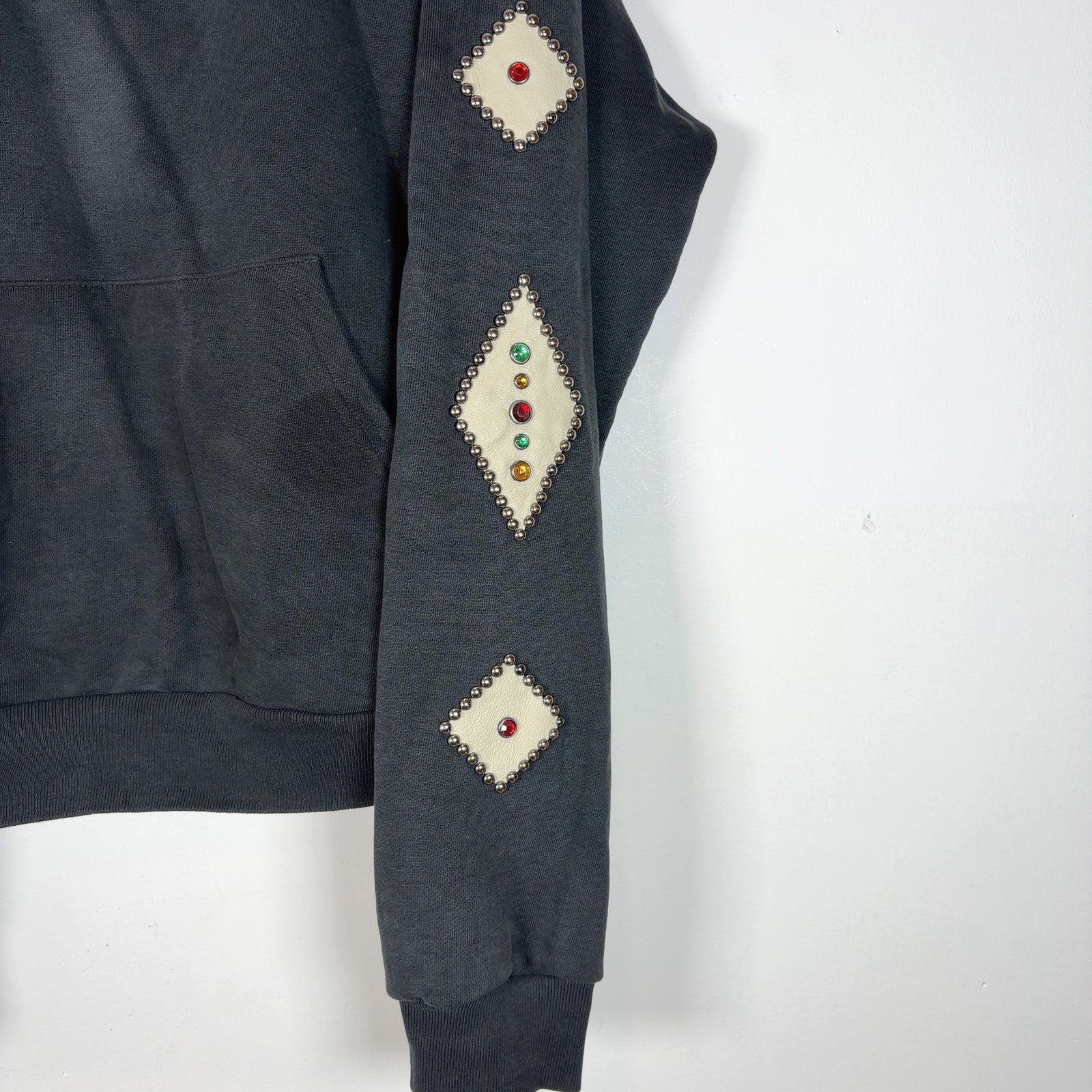 Satoshi Nakamoto Studded Logo Leather Patch Hoodie
