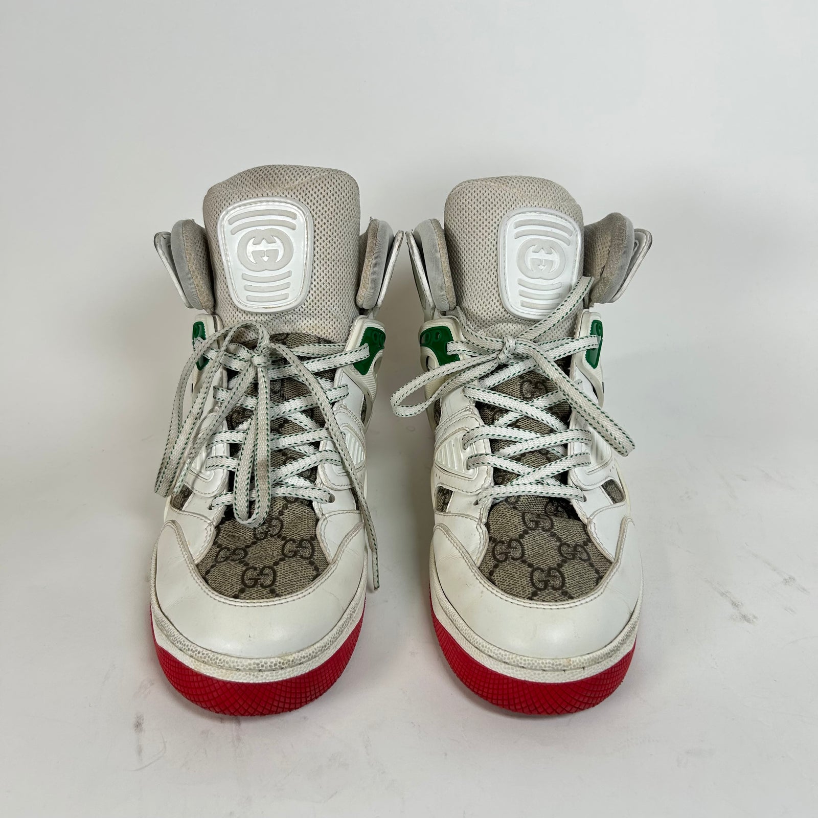 Gucci White/Red Gucci Basket High-Top Sneaker Size GG 8