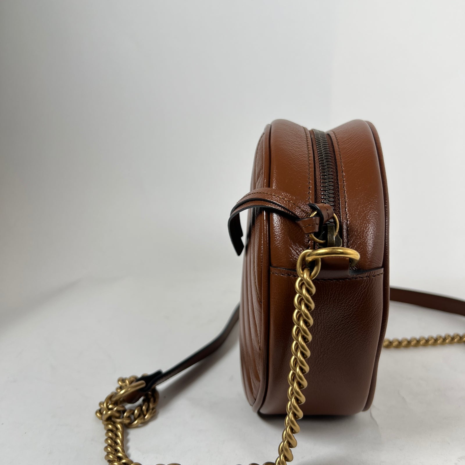 Gucci Brown Azalea Calfskin Diagonal Mini Round Shoulder Bag