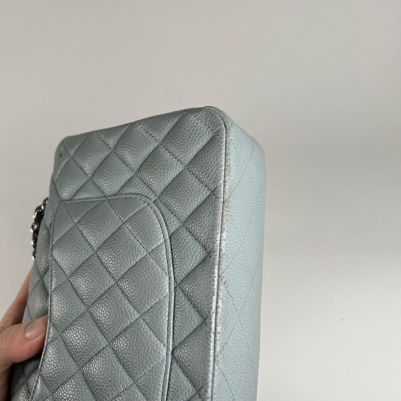 Chanel Light Baby Blue Quilted Caviar Medium Double Flap