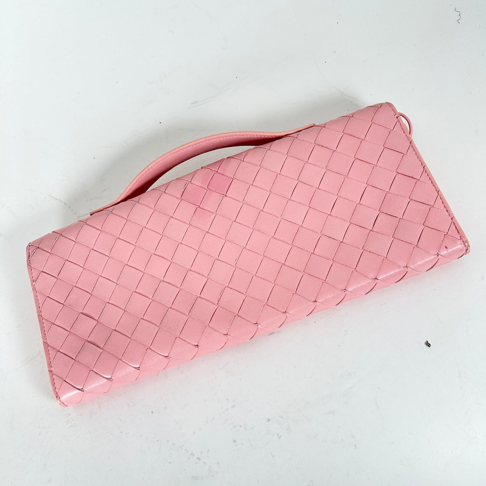 Bottega Veneta Pink Andiamo Intrecciato Leather Clutch
