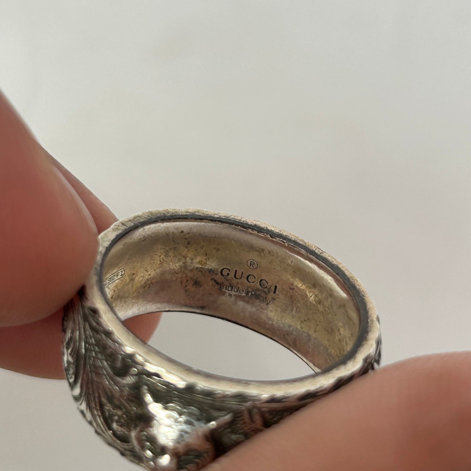 Gucci Gatto Feline Head Aged Silver Ring Size 9