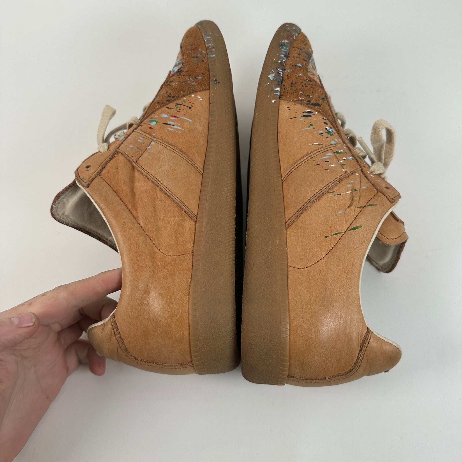 Maison Margiela Replica Gat Veg Tan Leather Paint Splatter Size 43