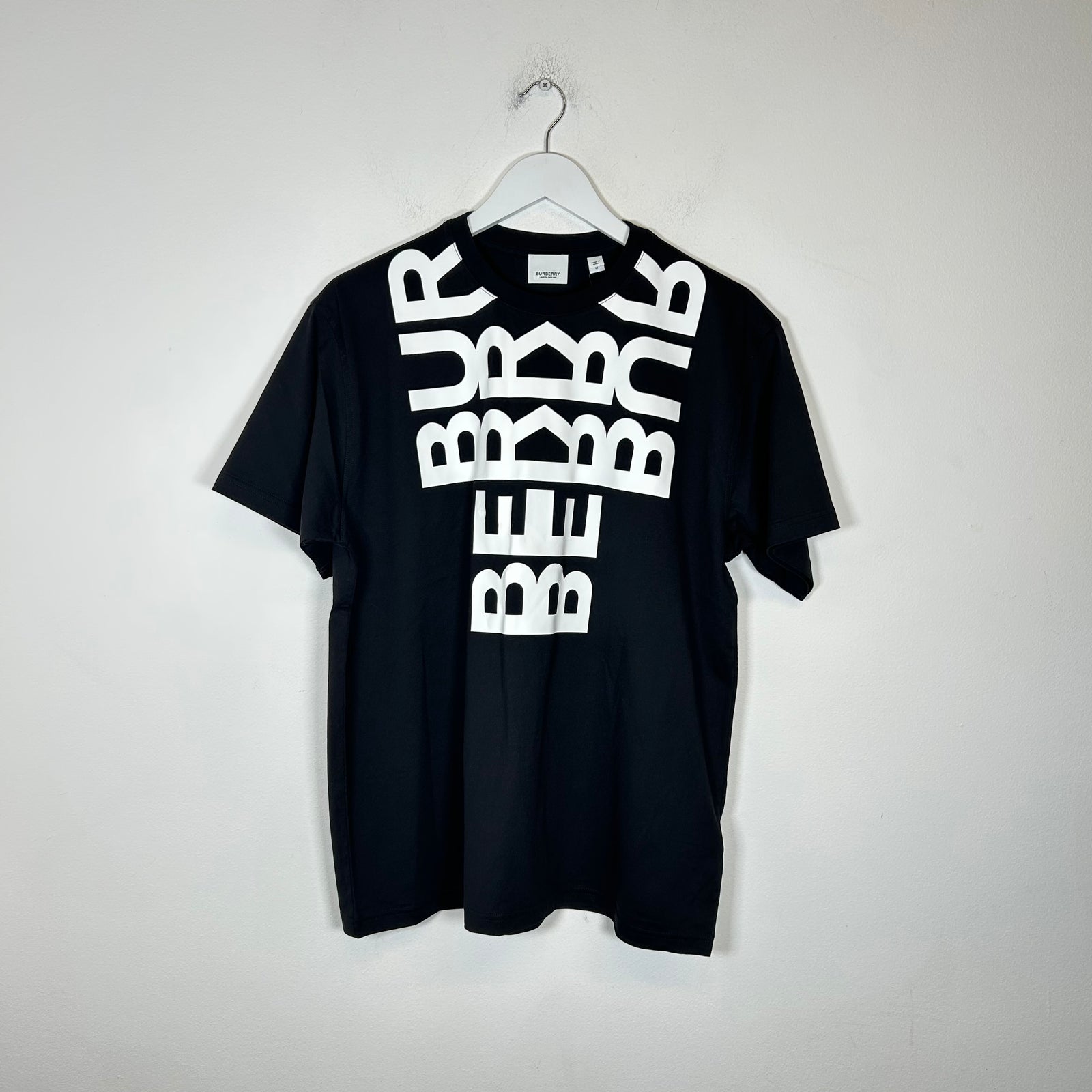 Burberry Black Veritcal Logo Tee Size M